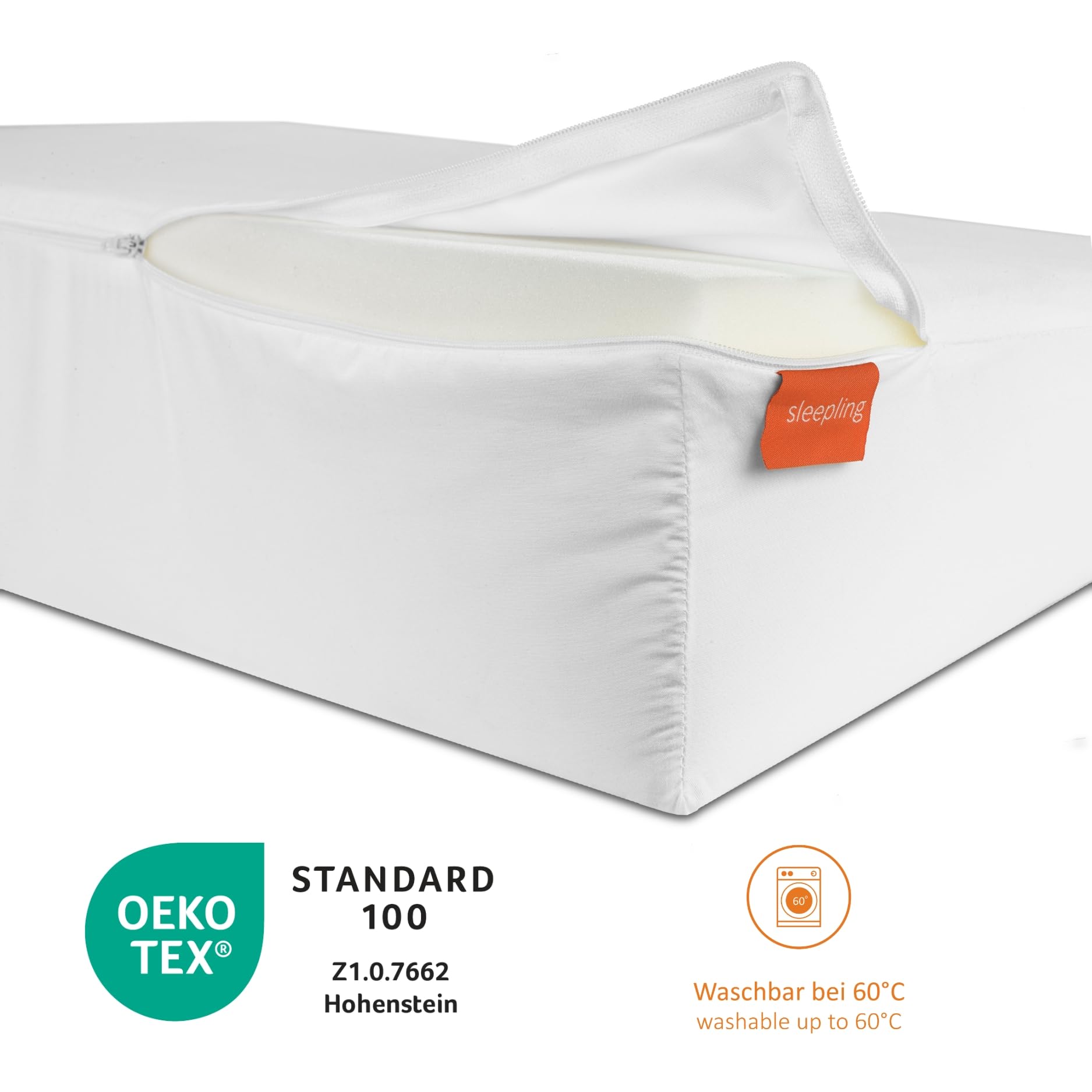 sleepling 196628 Coussin cale pour Matelas | Rehausseur de lit avec Housse en Microfibre | Lavable jusqu'à 60 °C | Certifié Ökotex | Fabriquée en UE | 45 x 90 x 15 cm, Blanc