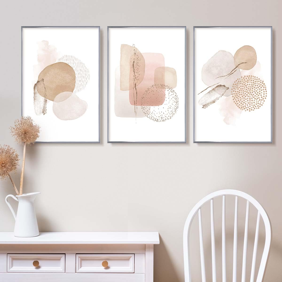 PHOTOLINI Cadre photo 40 x 60 cm argenté, lot de 3 cadres en plastique étroits, verre acrylique, à suspendre, avec accessoires - pour documents, diplômes, certificats et photos