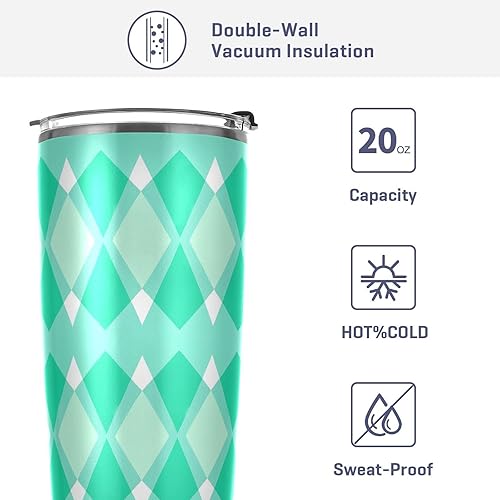 Miniatura 4 de Turquoise lozenge rhomb Stainless Steel cup with lid with Straw Leak Resistant Flip coffee mug to go for gym simply Vacuum Insulated Tumbler