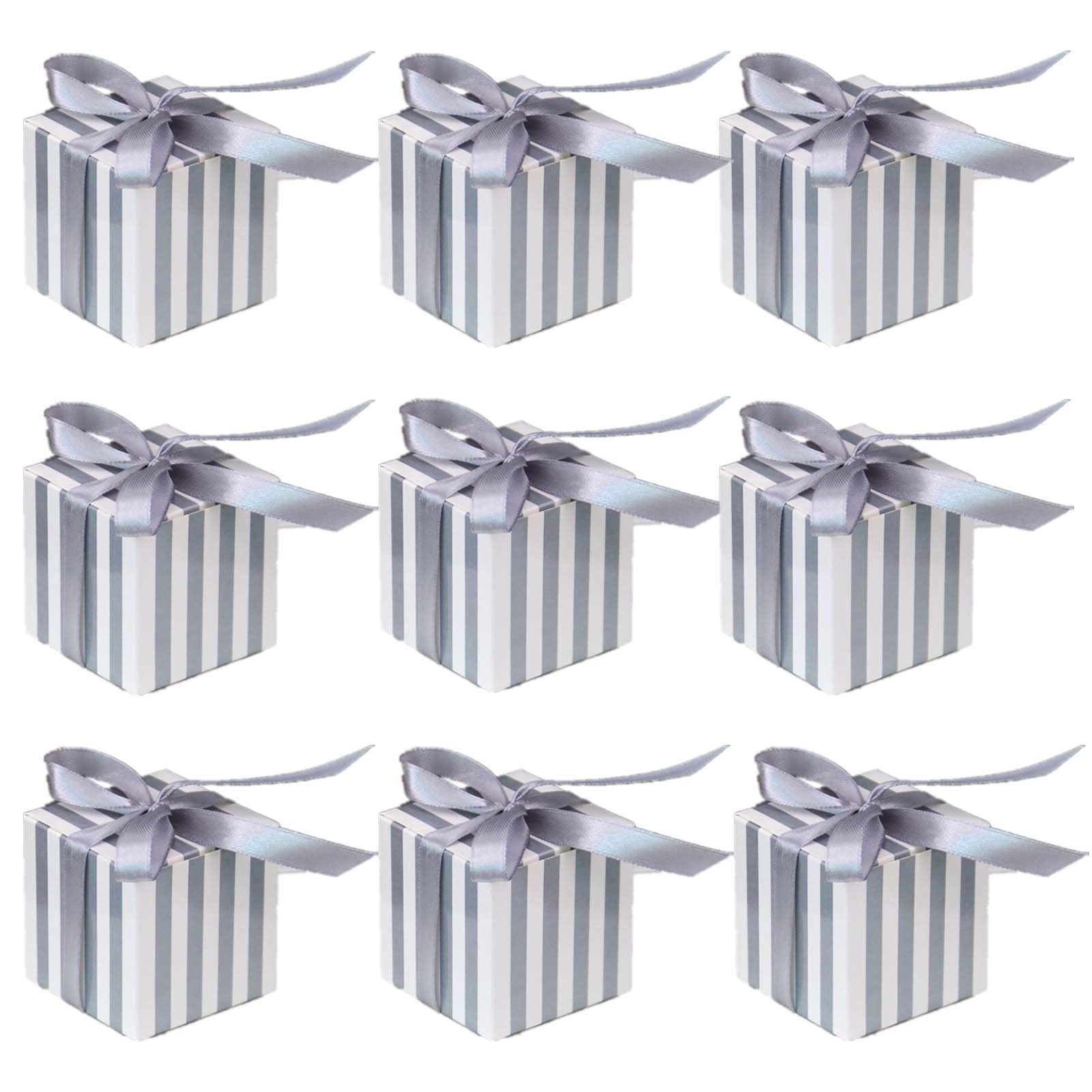 50 Scatoline Porta Confetti Con Nastro Di Raso Bianco – Per Matrimoni, Battesimi, Feste – Carta Perlata 89x95x30 Mm