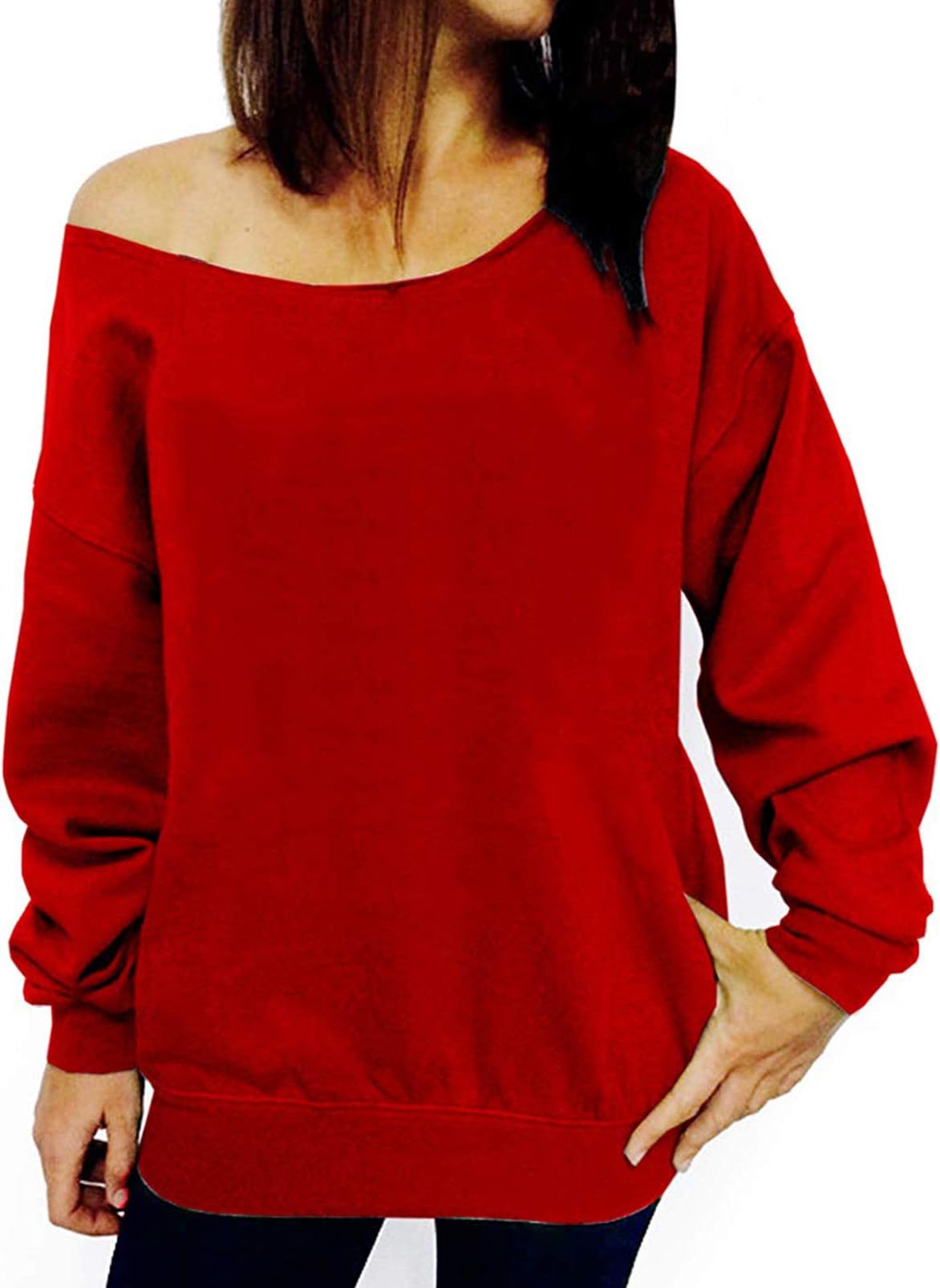 Womens Off Shoulder Sweatshirt Slouchy Long Sleeve Shirts Pullover Tops