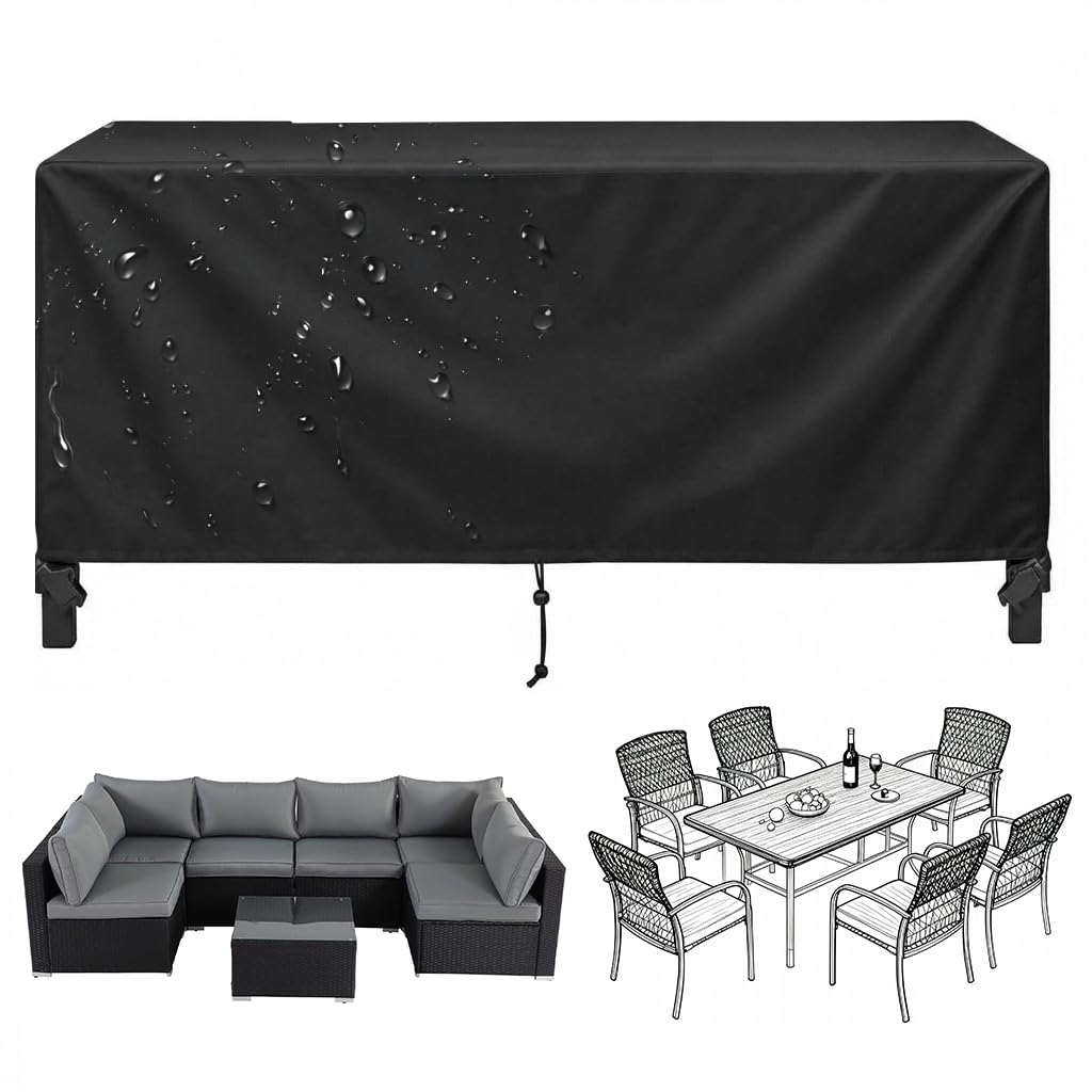 Garden Furniture Cover Waterproof 110x65x75cm, Heavy Duty 420D Oxford Outdoor Table Cover with Windproof Buckles & Straps, Tear-Resistant Anti-UV Patio Furniture Protector for Sectional Set, Black