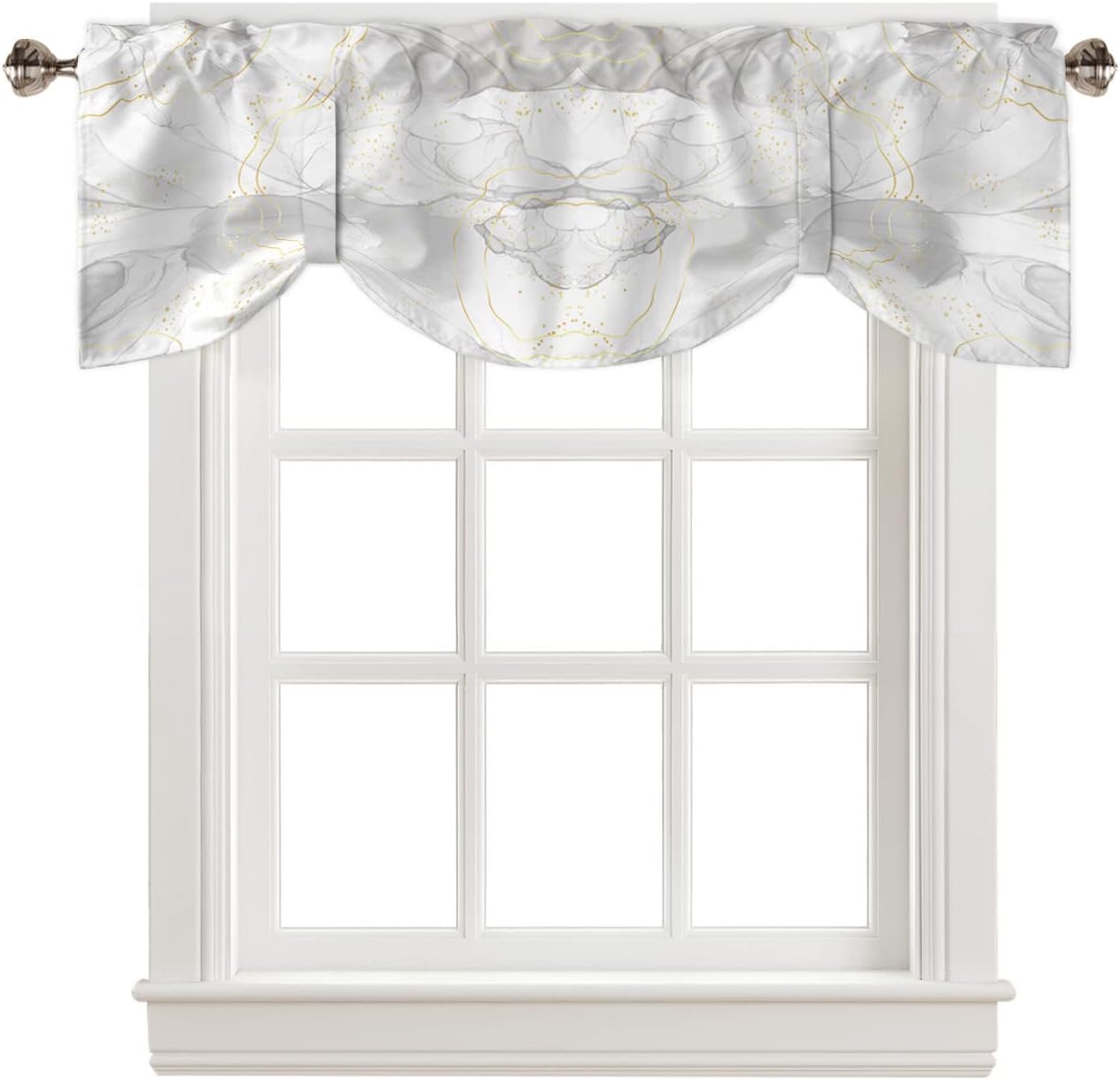 Grey Gradient Marine Tie Up Valance for Kitchen Windows,Gold Edge Adjustable Valances Rod Pocket Short Curtain,Tie Up Curtains Valance for Bedroom Living Room Bathroom 54x18in