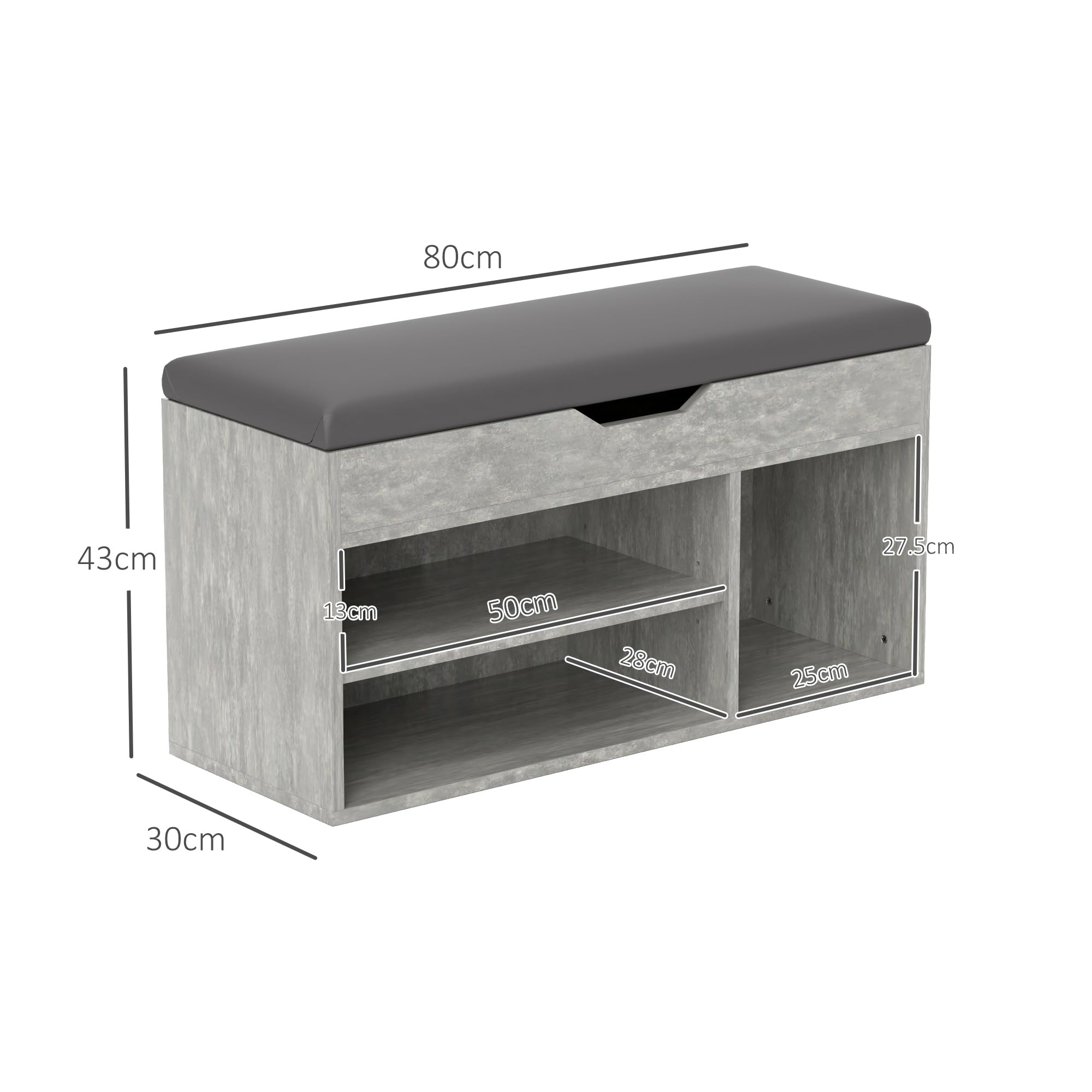 HOMCOM Scarpiera A Panca Con Imbottitura E Contenitore - Cassapanca Portascarpe Per Corridoio - Finitura Bianco Crema - 3 Scomparti Aperti