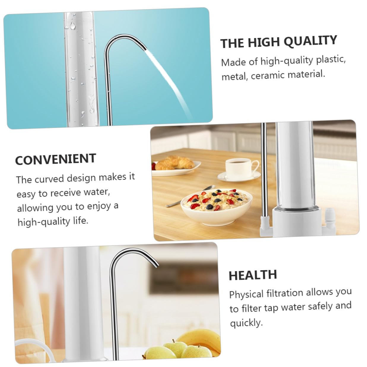 Filtro de Agua Fácil de Instalar para Grifo de Cocina Blanco Adaptadores Purificador Doméstico Sistema Duradero de Plástico y Cerámica para Agua Potable