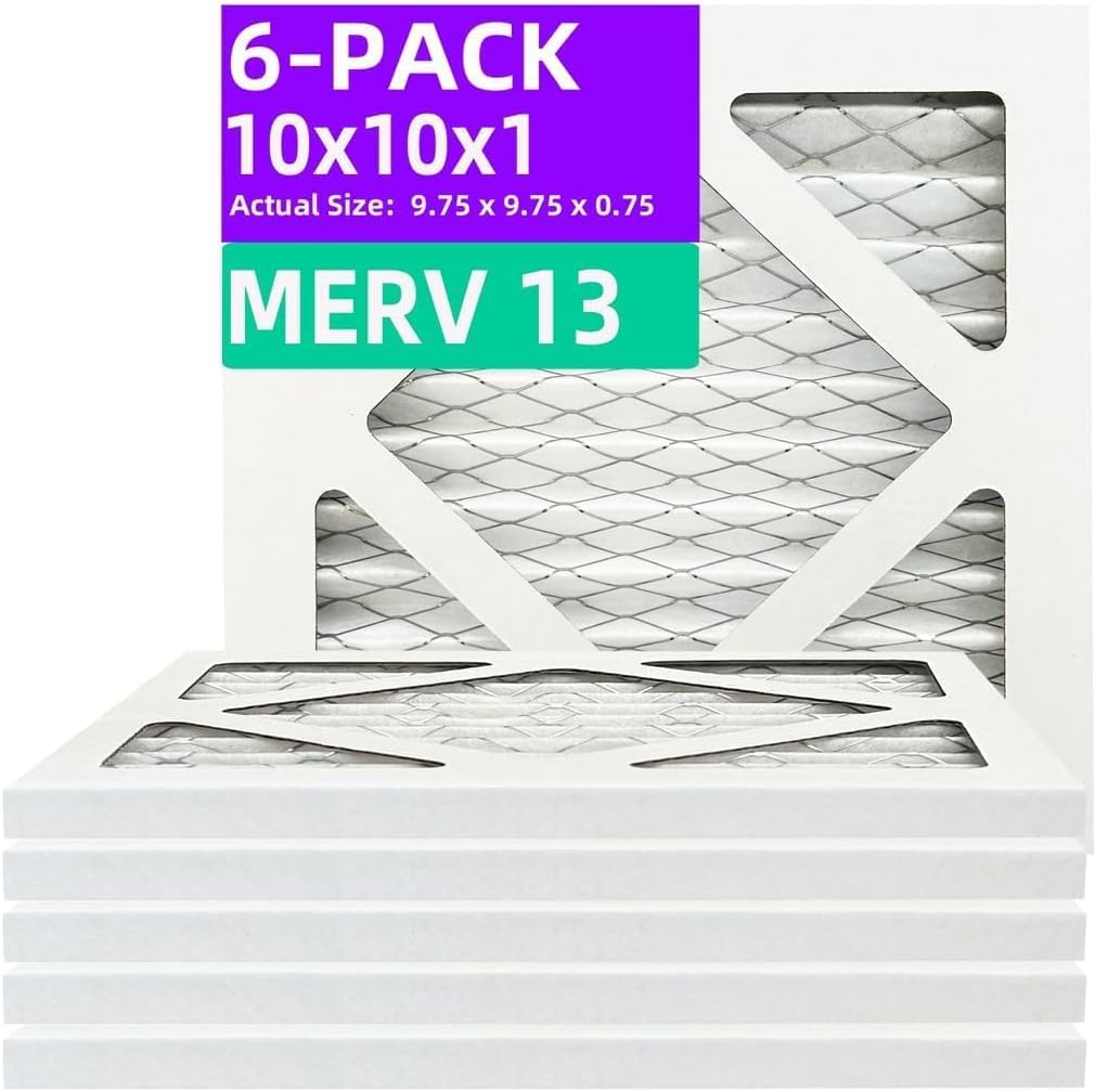 10x10x1 MERV 13 (6-Pack) Pleated Air Filter (Actual Size: 9.75" x 9.75" x 0.75") MPR 1500-1900 & FPR 10, Furnace Air Filters, 10x10x1 air filter 10x10x1 6-Pack