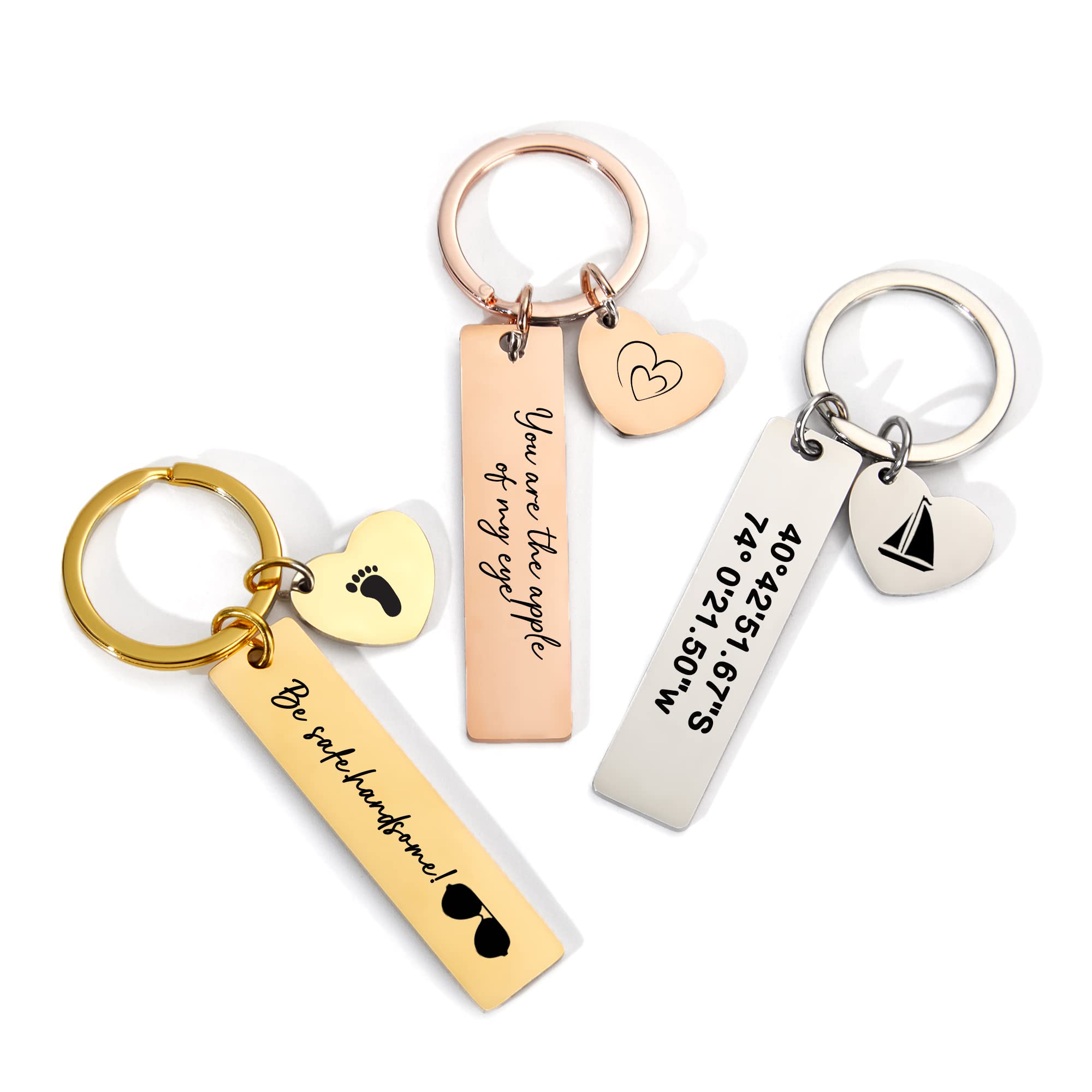 Mostop Custom Engraved Keychains, Custom Drive Safe Keychains, Engraved Key Chain for Couples, Anniversary Birthday Christmas Gift, Gift for Her, Him