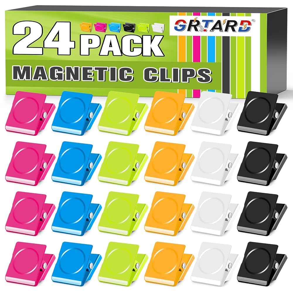 Grtard 24Pack Magnetic Clips Heavy Duty, Colorful Magnet Clips for Fridge, Refrigerator Magnets, Strong Magnetic Clip,Scratch Free Magnets with Clip