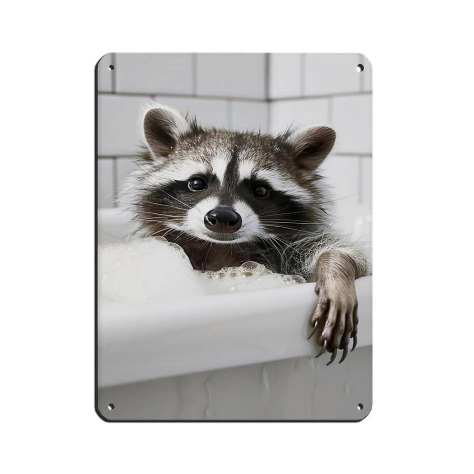 Funny Raccoon in Bathtub Art Retro Poster Metal Tin Sign Chic Art Retro Iron Painting Bar People Cave Cafe Family Garage Poster Wall Decoration 12x16inch(30x40cm)