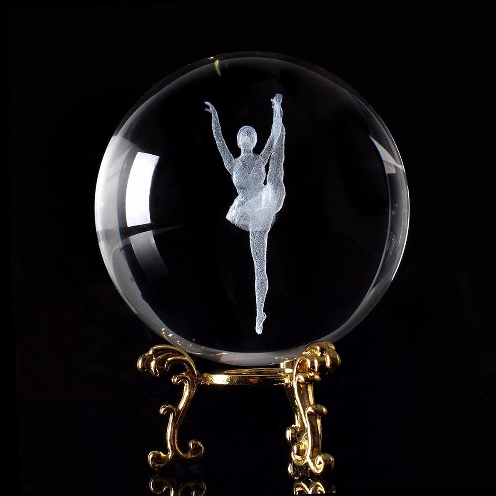 bola de cristal (en la magia occidental) 6 / 8cm Bola de cristal transparente Láser 3D grabado Ballet Bailarín Vidrio Bola decorativa Feng Shui Art Decor Accesorios Miniaturas Regalos bola de cristal(