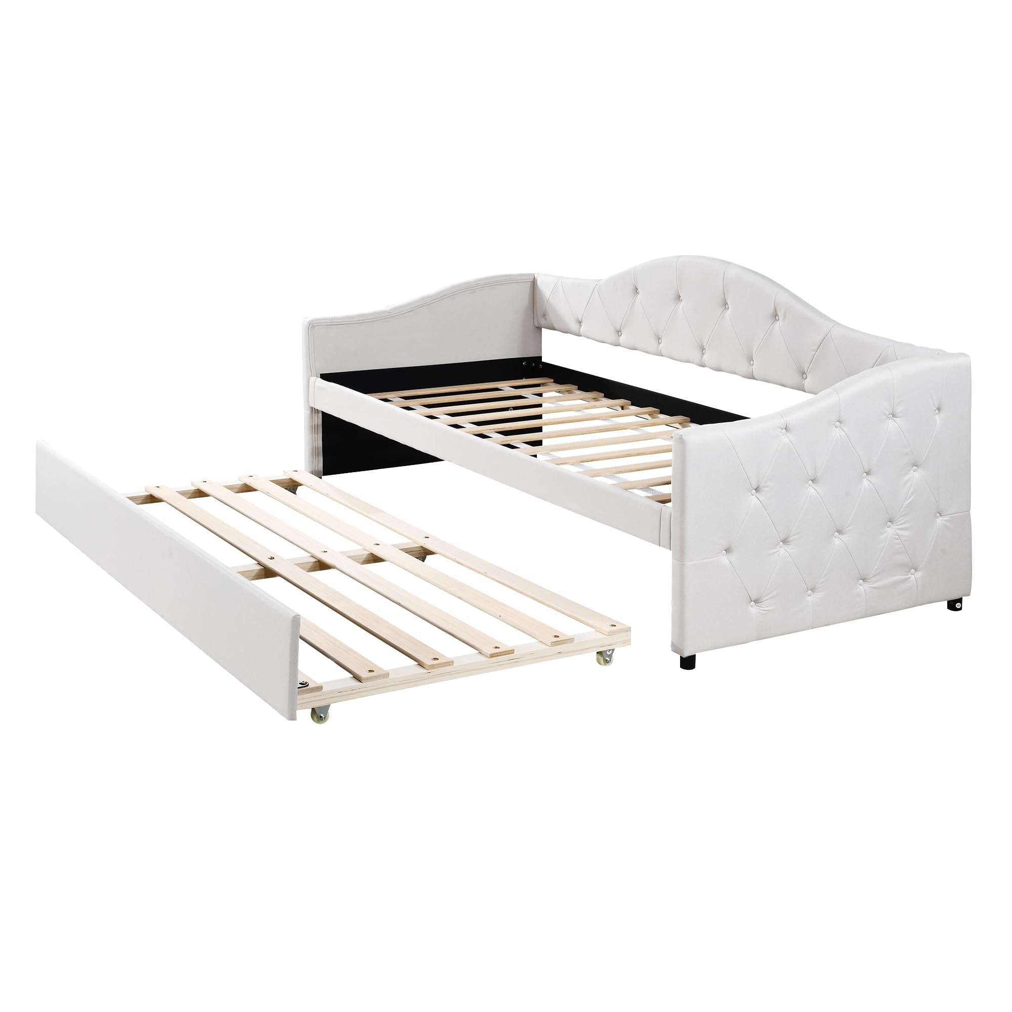 Letto giornaliero, 90 x 200 cm, con letto estraibile, divano letto, letto singolo (senza materasso), lino, stile minimalista (beige)