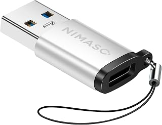 NIMASO Type-C USB3.2(Gen2) 変換アダプタ 10Gbps高速データ伝送 QC3.0高速充電 紛失防止設計 小型化 シルバー | Type-C メス to USB A オス 変換コネクター Windows 10 / Mac OS/スマホ/パソコンなどに対応 紛失防止ストラップ付き DAD25F1761