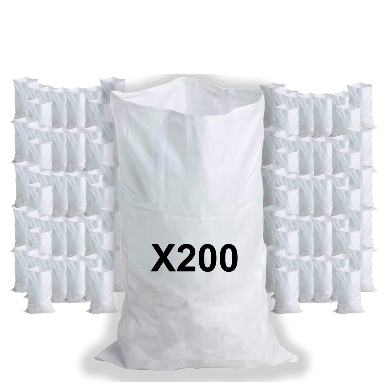 200 sacchetti per macerie, 55 x 95 cm, 55 kg, resistenti e riutilizzabili, in polipropilene tessuto bianco, sabbia, terra, ghiaia, giardinaggio, cantiere, rifiuti di costruzioni