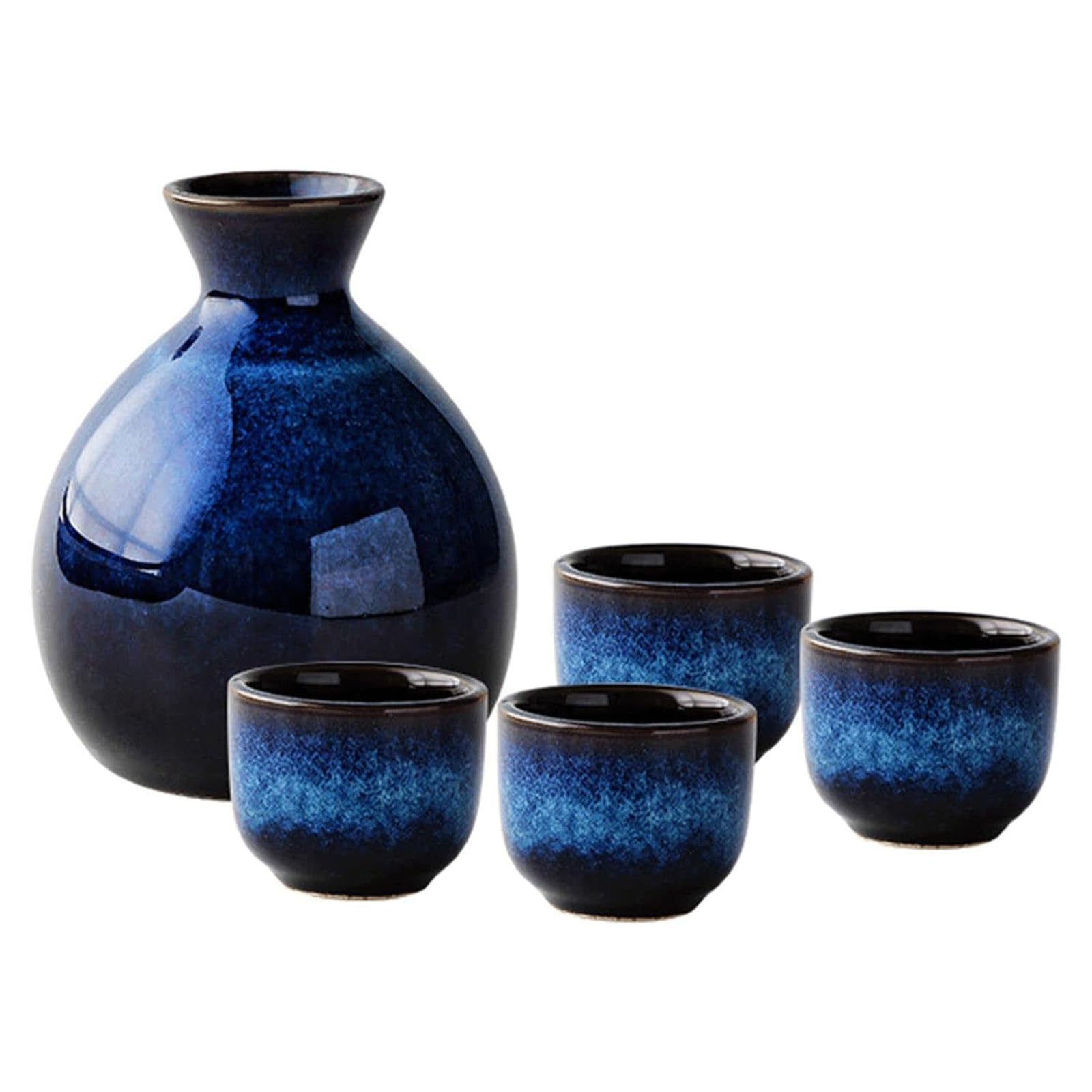 Japanisches marineblaues Steingut-Sakeglas-Set – Elegantes Keramik-Trinkgeschirr für warmen/kalten Sake, perfekte Heimdekoration und Geschenk für Sake-Liebhaber