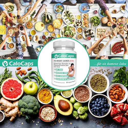 PRE WEIGHT GAINER zum Gewicht zunehmen bei Untergewicht | Gewichtszunahme vegan & hochdosiert | Natürlicher Kräuter-Komplex als Anreger für Gewichtsaufbau für Hardgainer von CaloCaps