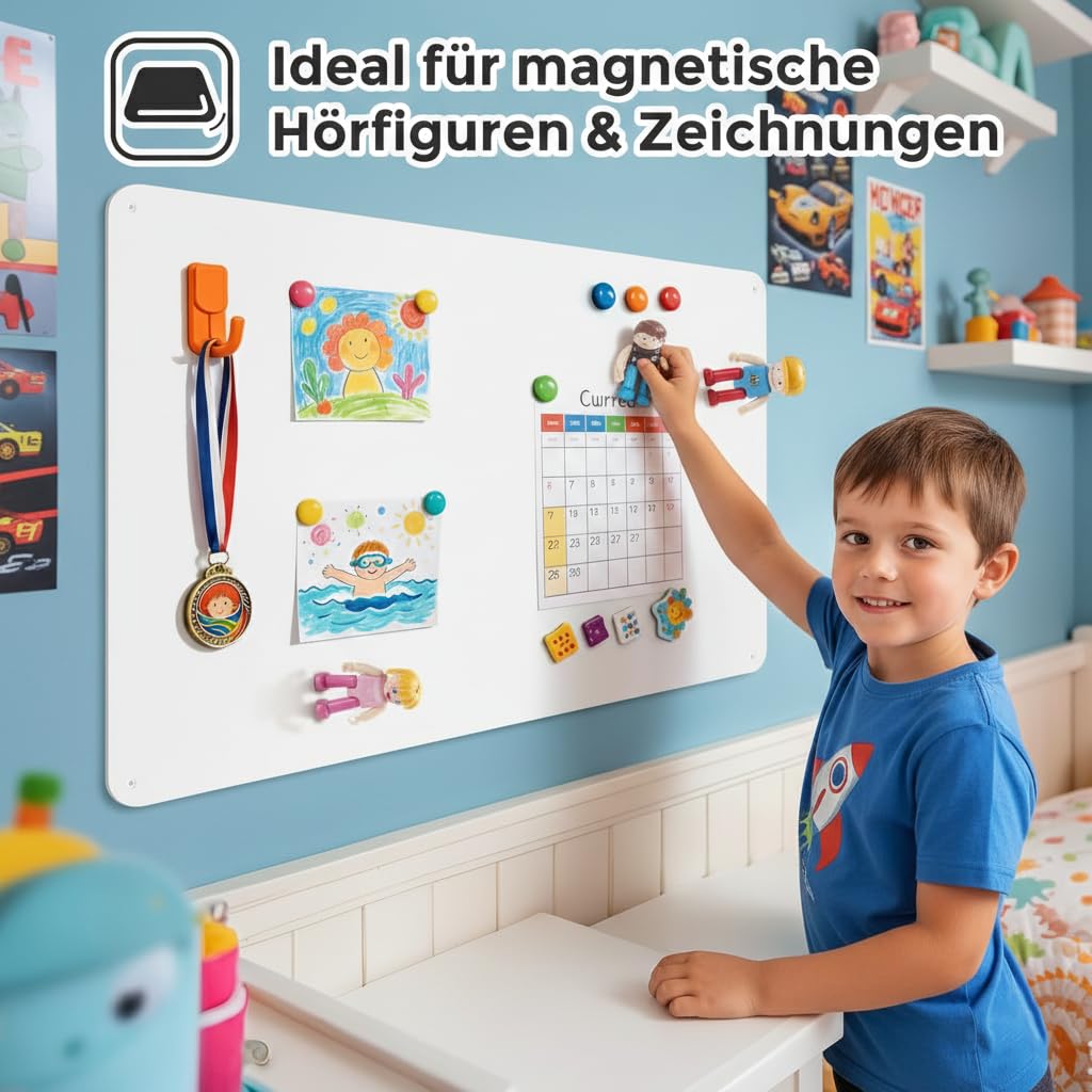 Magnettafel Weiß 40x60 cm Metall: Starke Magnetwand & Pinnwand Magnetisch für Küche/Kinderzimmer & Büro – Hochwertiges Memoboard für Magnete/Fotos & Souvenirs