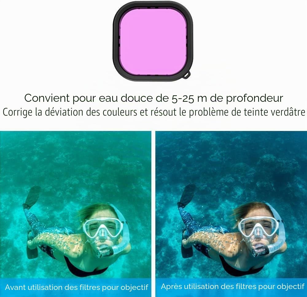 Boîtier étanche étanche 60 m avec filtre rouge/violet/rose pour GoPro Hero et plus