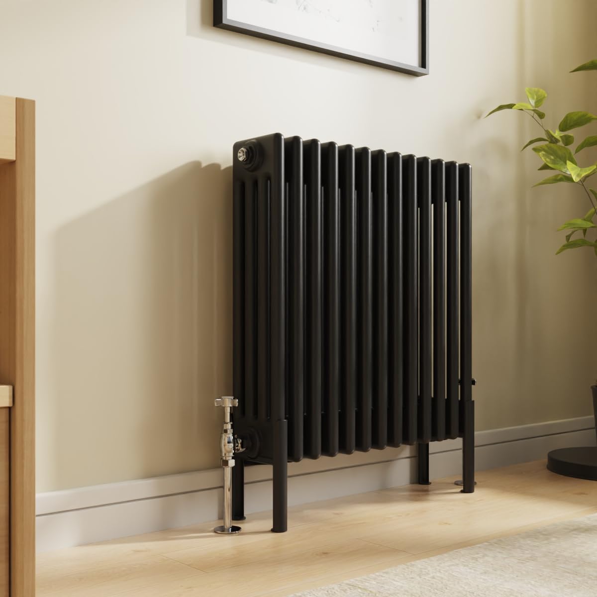 Nrg Black Traditional 4 Column Horizontal Radiator 600X605mm Central Heating Radiators