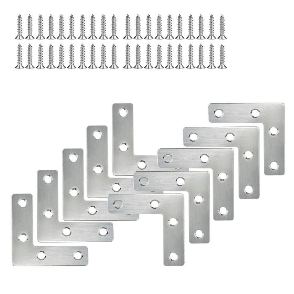 XFentech 5-12 Pieces Stainless Steel Flat Corner Brace - L Shape Repair Joining Mending Flat Plate Bracket with Screws, with Screws, 50 * 50mm