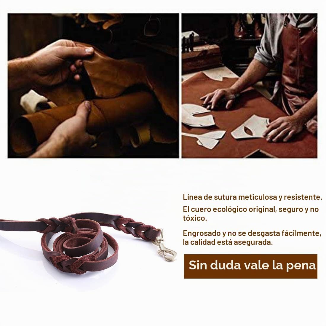Correa de Perro de Cuero para Perros Grandes/Medianos/Pequeños, Trenzado de Cuero Genuino para Entrenamiento de Caminar, para Aventuras al Aire Libre, Senderismo, Camping, Marrón (2.6 m)