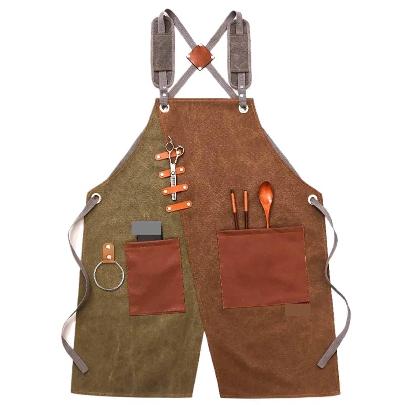 Avental de Ferramentas Delantal de trabajo unisex de lona resistente con bolsillos for herramientas, correas cruzadas ajustables for carpintería y pintura. para Carpinteiro Jardim Pintor(Brown A)