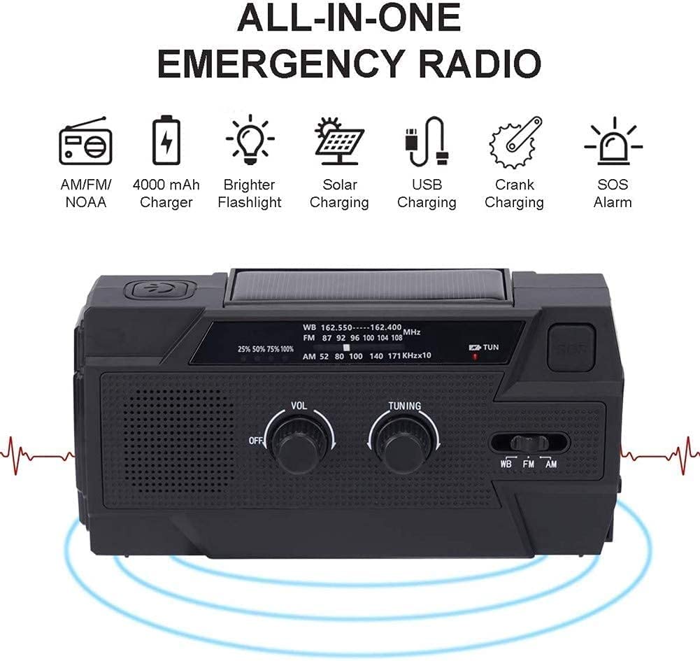Radio de Poche personnelle, Radio météo NOAA à manivelle Solaire, Radio d'urgence avec Lampe de Poche et Portable Intelligent 4000Mah