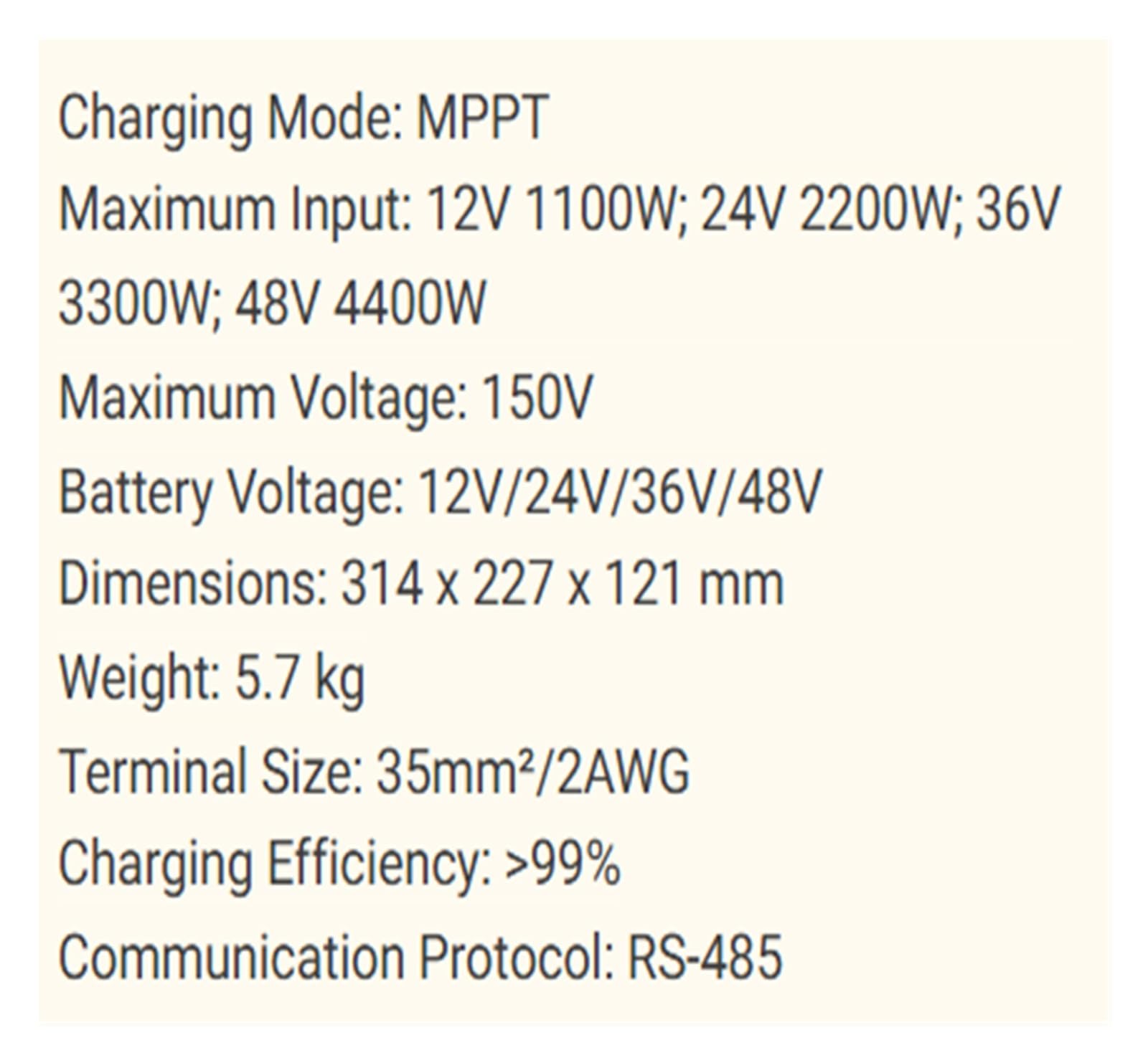 Controlador de carga solar MPPT 85A 12V–48V Universal, con comunicación RS485