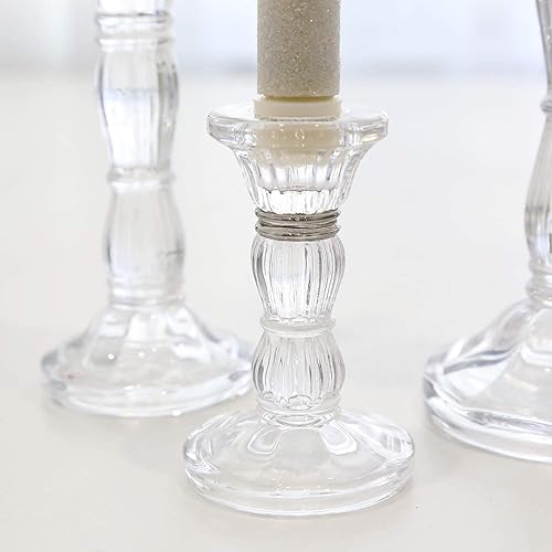 Miniatura 3 de 3 paquetes de portavelas de cristal - Portavelas transparentes para velas cónicas - Centros de mesa para velas, velas LED cónicas, decoración para