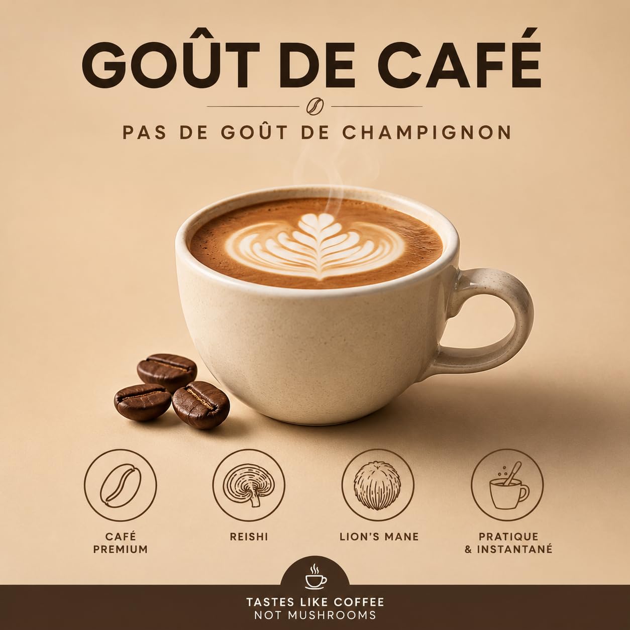 Alternative au Café – Substitut de Café Instantané Reishi & Lion’s Mane – PureVibes Mush & Coffee – Énergie Stable & Concentration – Vegan Sans Sucre – 15 Portions (30, Tasses)