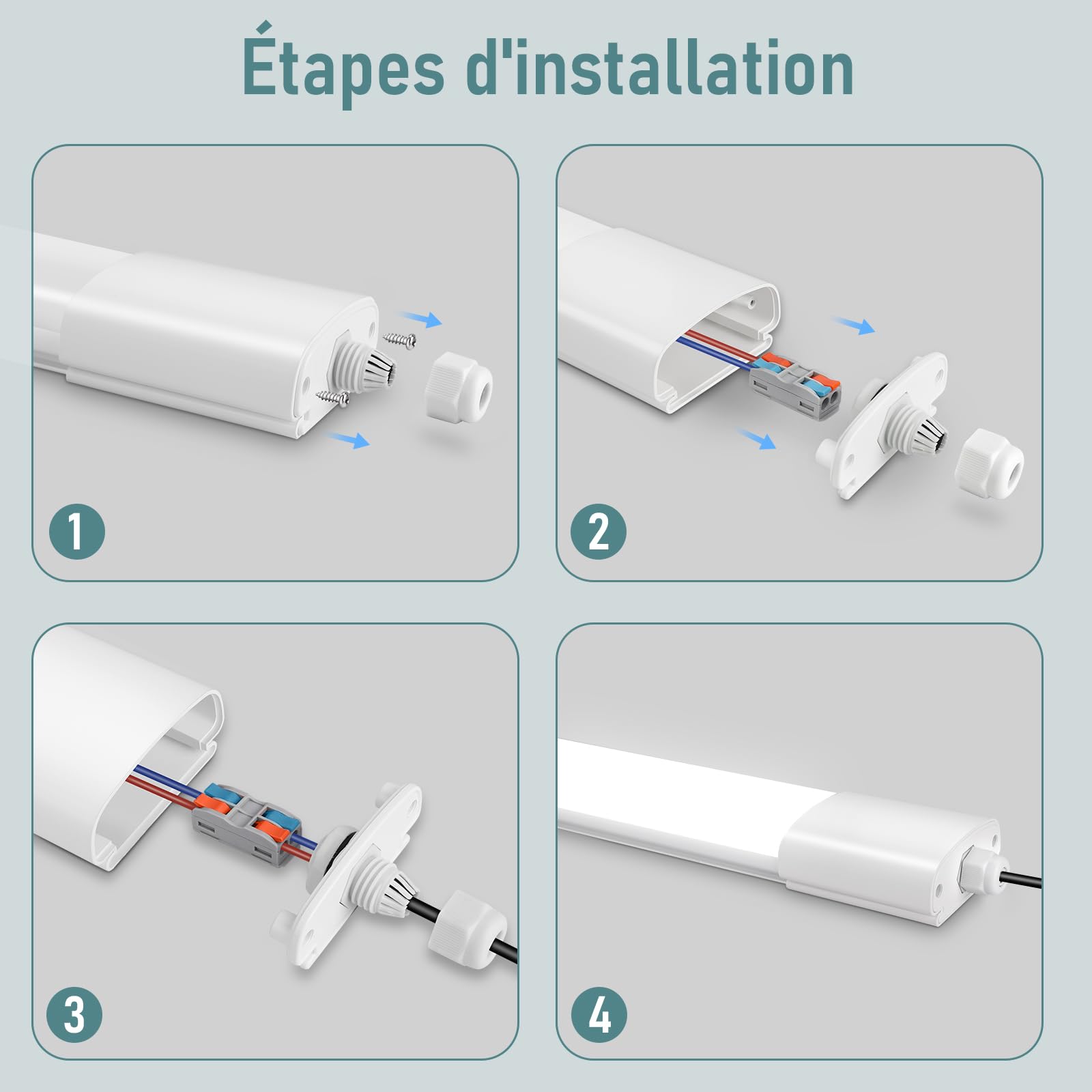 Lot de 10 lampes LED pour pièces humides de 120 cm