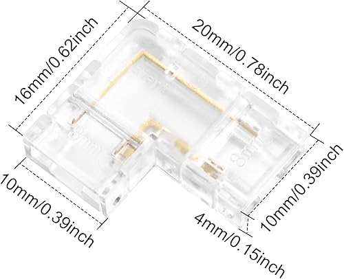 Miniatura 2 de LightingWill Conectores LED de 2 pines de 0.315 in, 10 unidades de conector en forma de L transparente, sin soldadura, conector de luz de esquina de