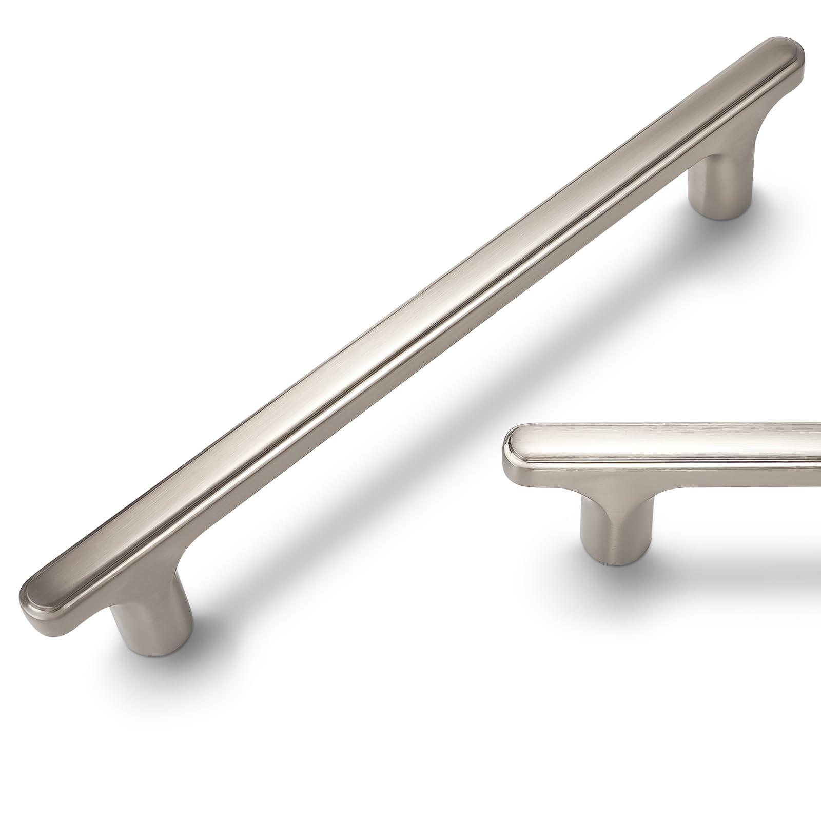 POVEFONK 10 Pack 5 inch(128mm) Brushed Satin Nickel Kitchen Cabinet Handles Cabinet Pulls Silver Drawer Pulls Kitchen Cabinet Hardware Handles Dresser