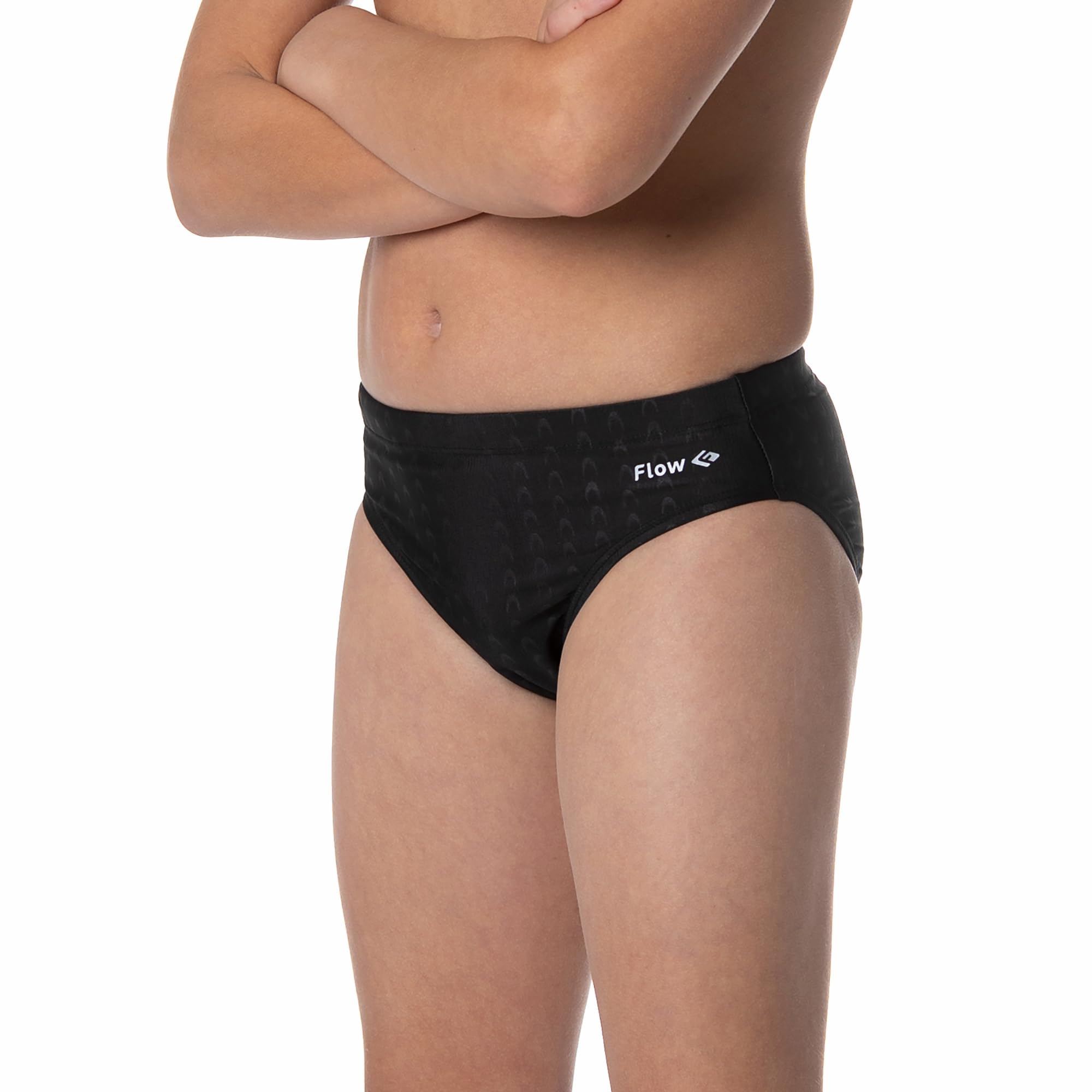 Flow Swim Briefs – Boys Brief Style Swimsuit Sizes 21 to 32 in Black, Navy, and Blue (Black, 28 (27" - 28" Waist))