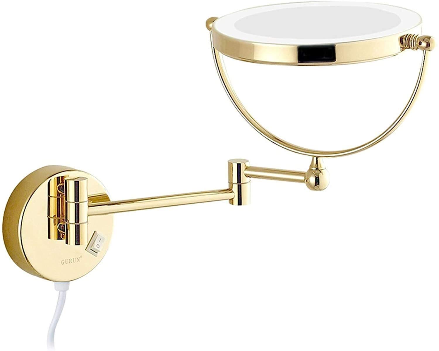 SHAUNI Espejo de Aumento de Doble Cara con luz LED, Espejo de Afeitar Extensible montado en la Pared for baño con Enchufe de Interruptor