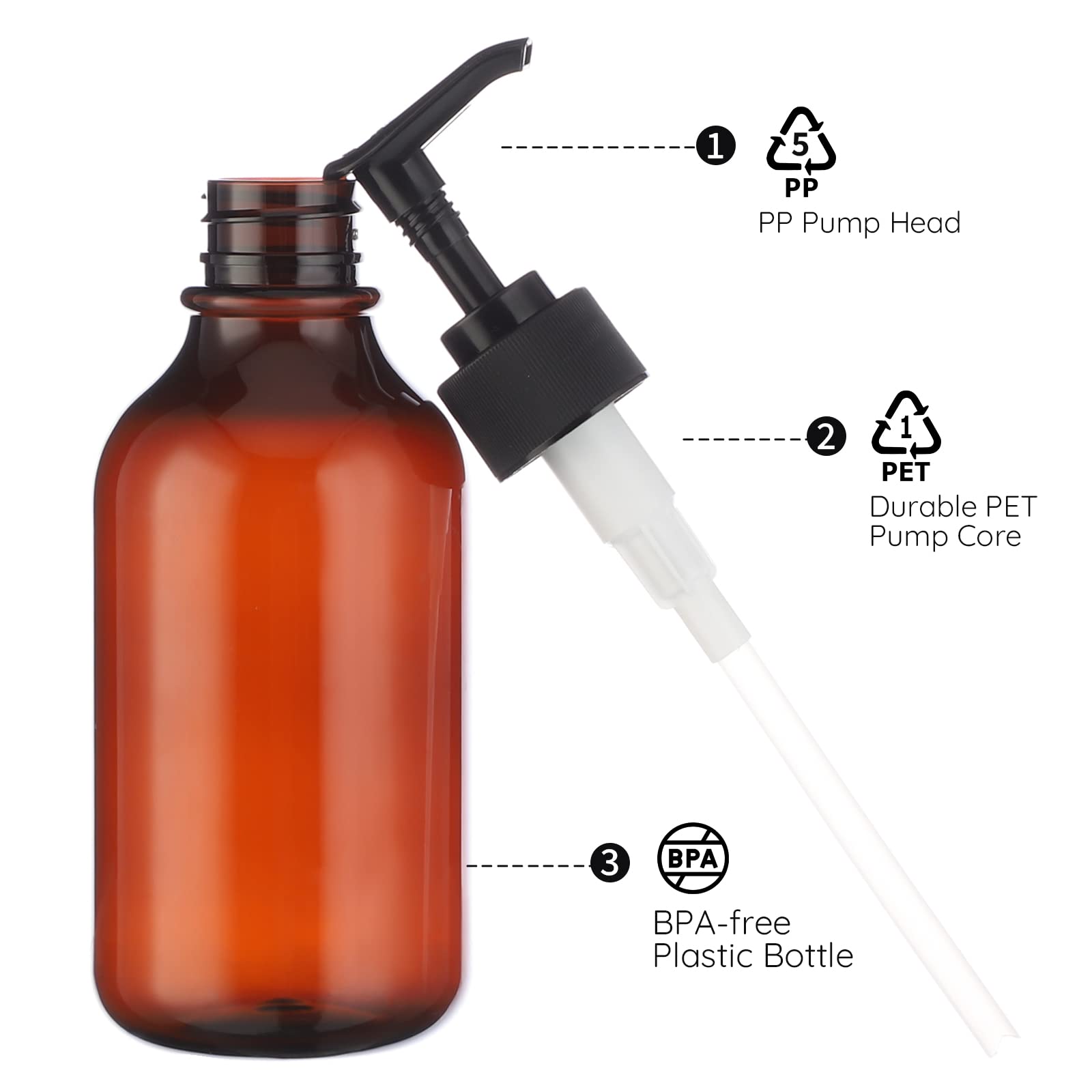 2 Dispenser A Pompa Da 1000 Ml In Plastica Ambrata Con Imbuto Ed Etichette – Bottiglie Vuote Per Shampoo, Lozioni, Sapone
