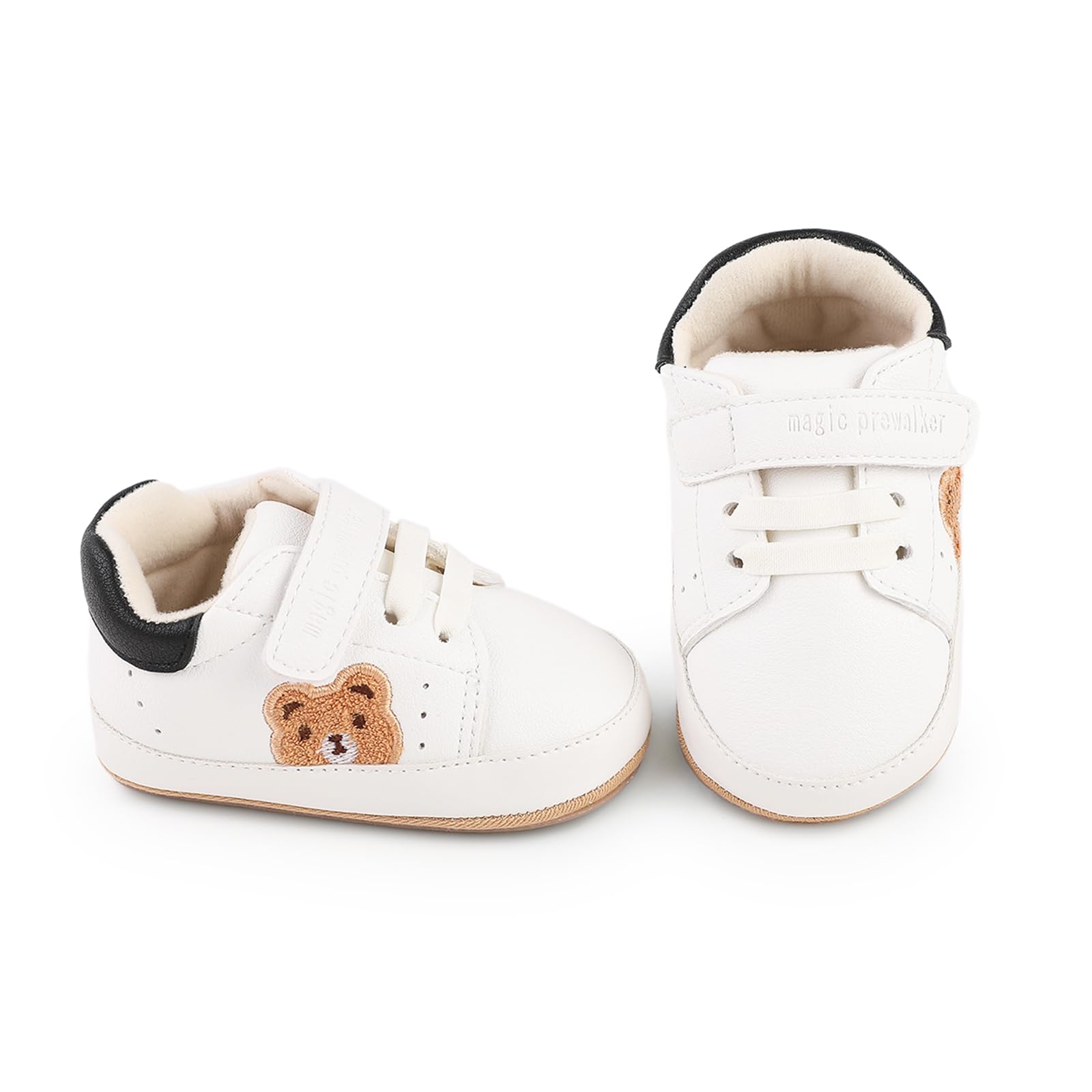 Infant Baby Boys Girls Moccasins Sneakers Bear Embroidery Soft Sole Flat PU Leather Anti-Slip Prewalkers Pram Toddler Trainers Run First Walker Shoes for 0-18 Months — view 7