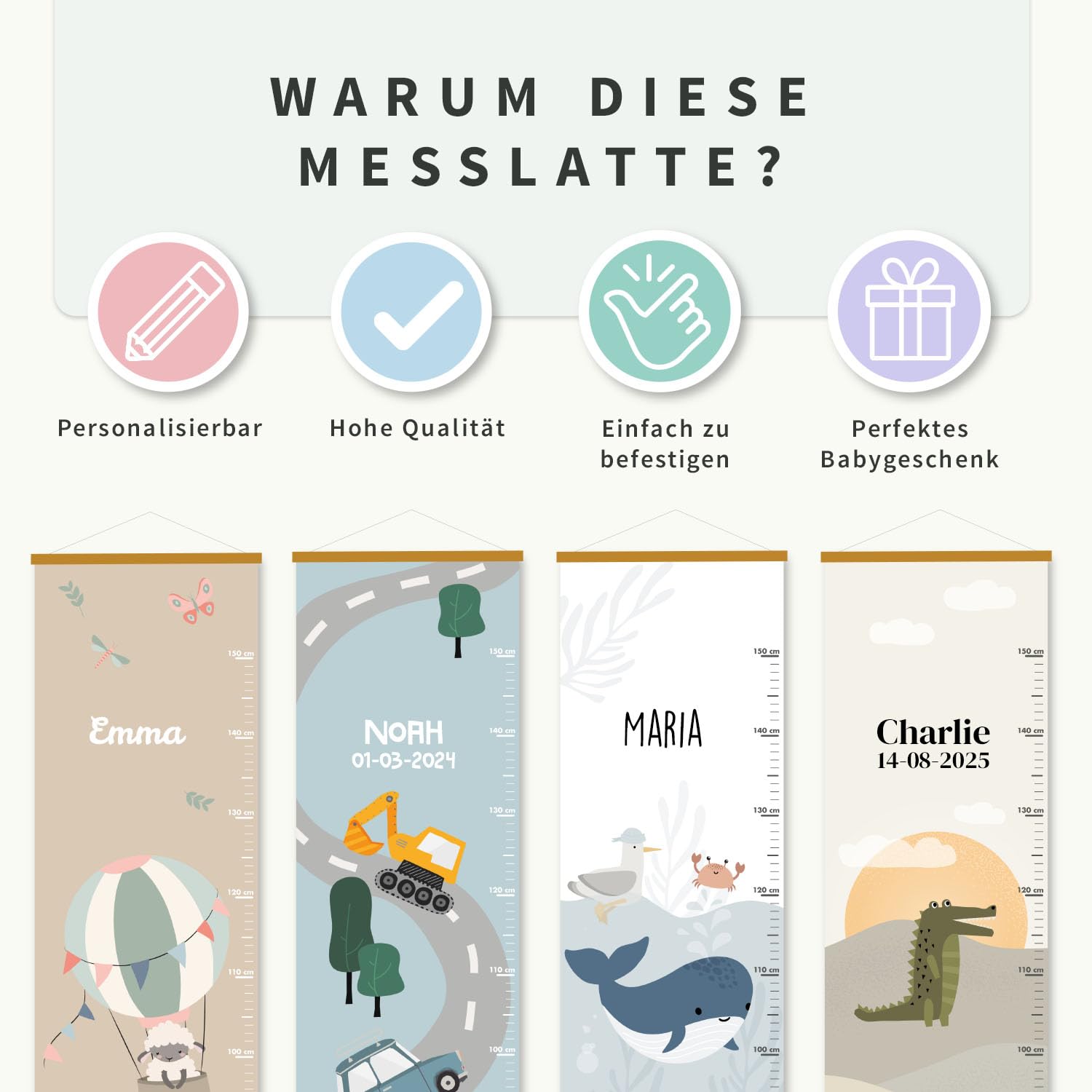 Gutmarkiert - Personalisierte Messlatte für Kinder - mit dem Namen und Geburtsdatum des Kindes. (Fantasie)