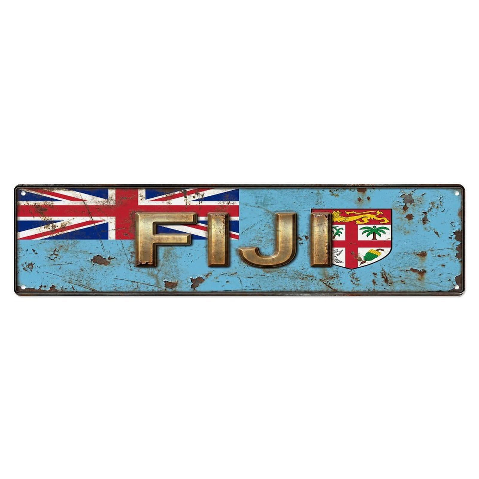 Olhnbad 4X16inch(10X40cm) Vintage Fiji Flag Pattern Metal Tin Sign