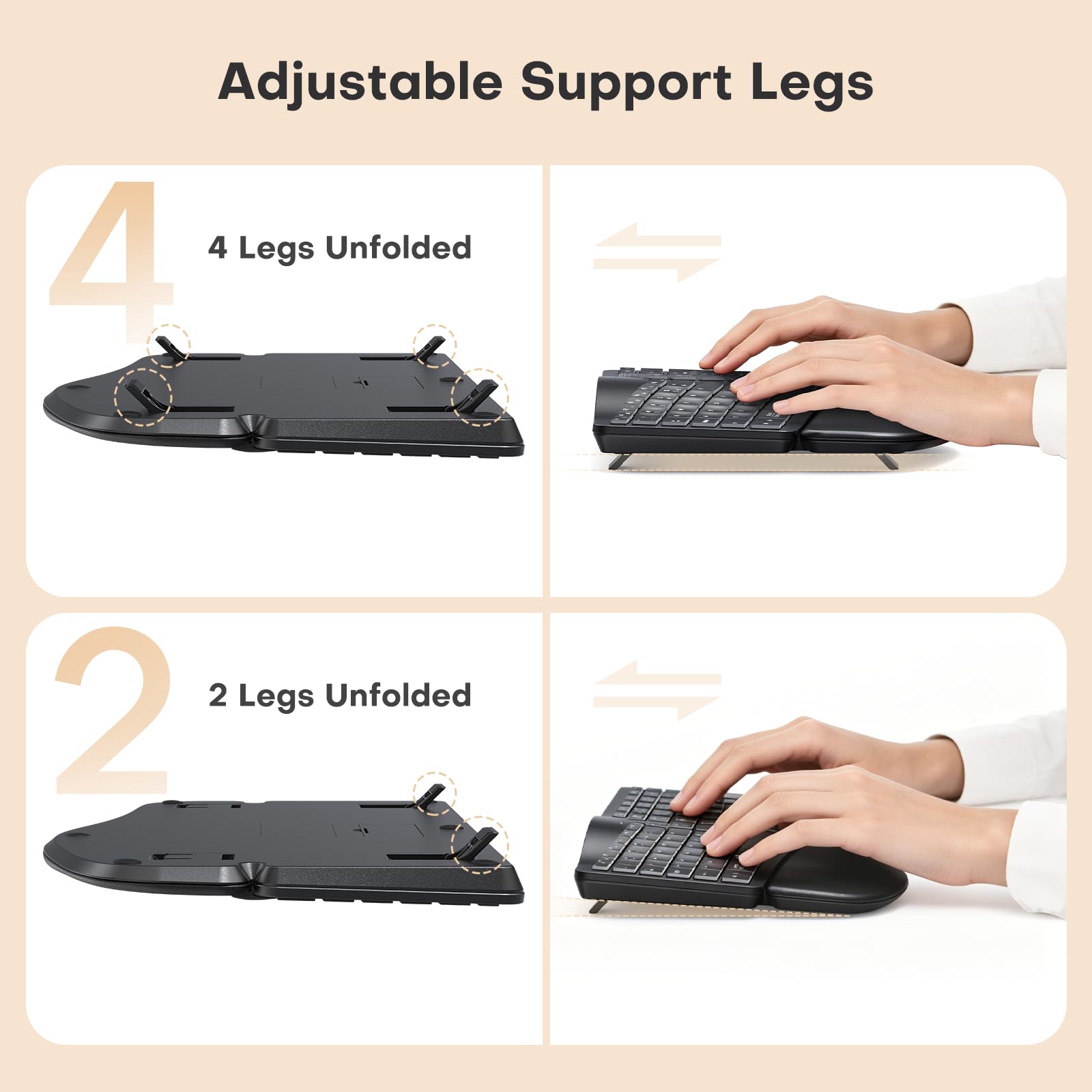 MOKURU Tastiera ergonomica senza fili, tastiera divisa con poggiapolsi, tastiera per computer BT 2,4 G, compatibile con Windows, Mac OS, PC/laptop (nero)