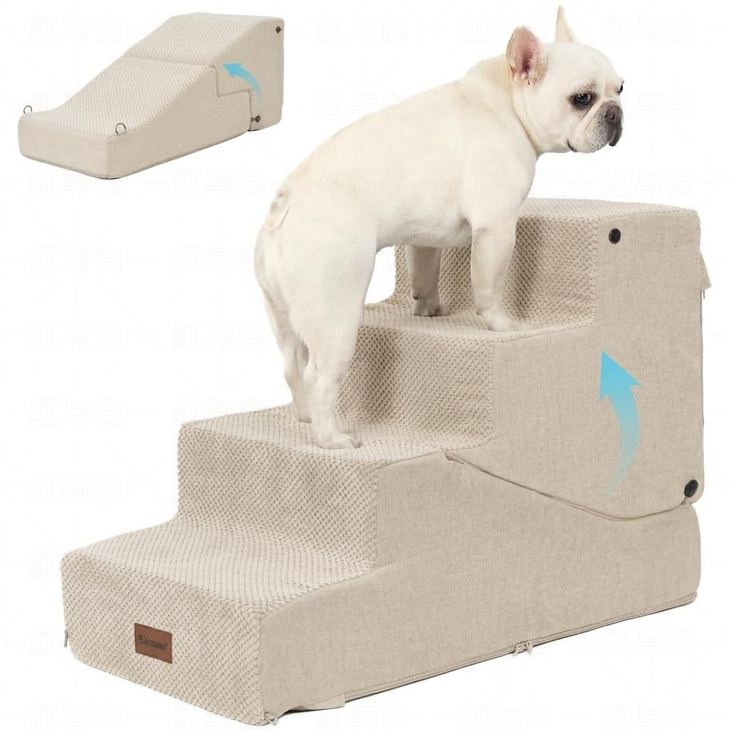 Photo 1 of SIEMOUR 4-Step Dog Stair and Ramp for Small Dogs and Cats, Pet Steps for Bed with Non-Slip Bottom, Beige