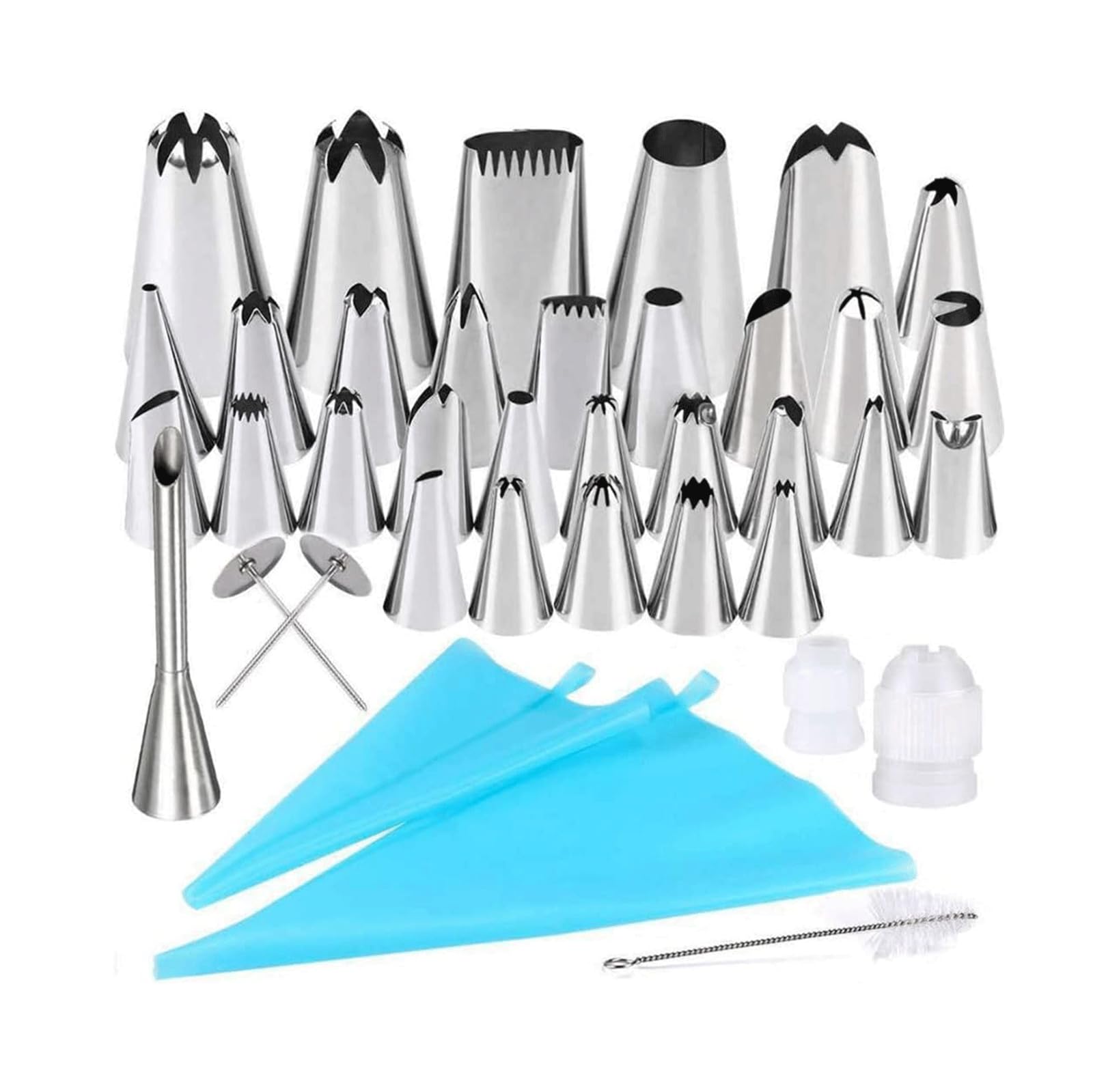 Spritztüllen-Set, 38-teilig, Edelstahl-Spritztüllen, Kuchendekorationsdüsen, Zuckergussbeutel, Spritzbeutel, Backen, Spritztüllen-Set