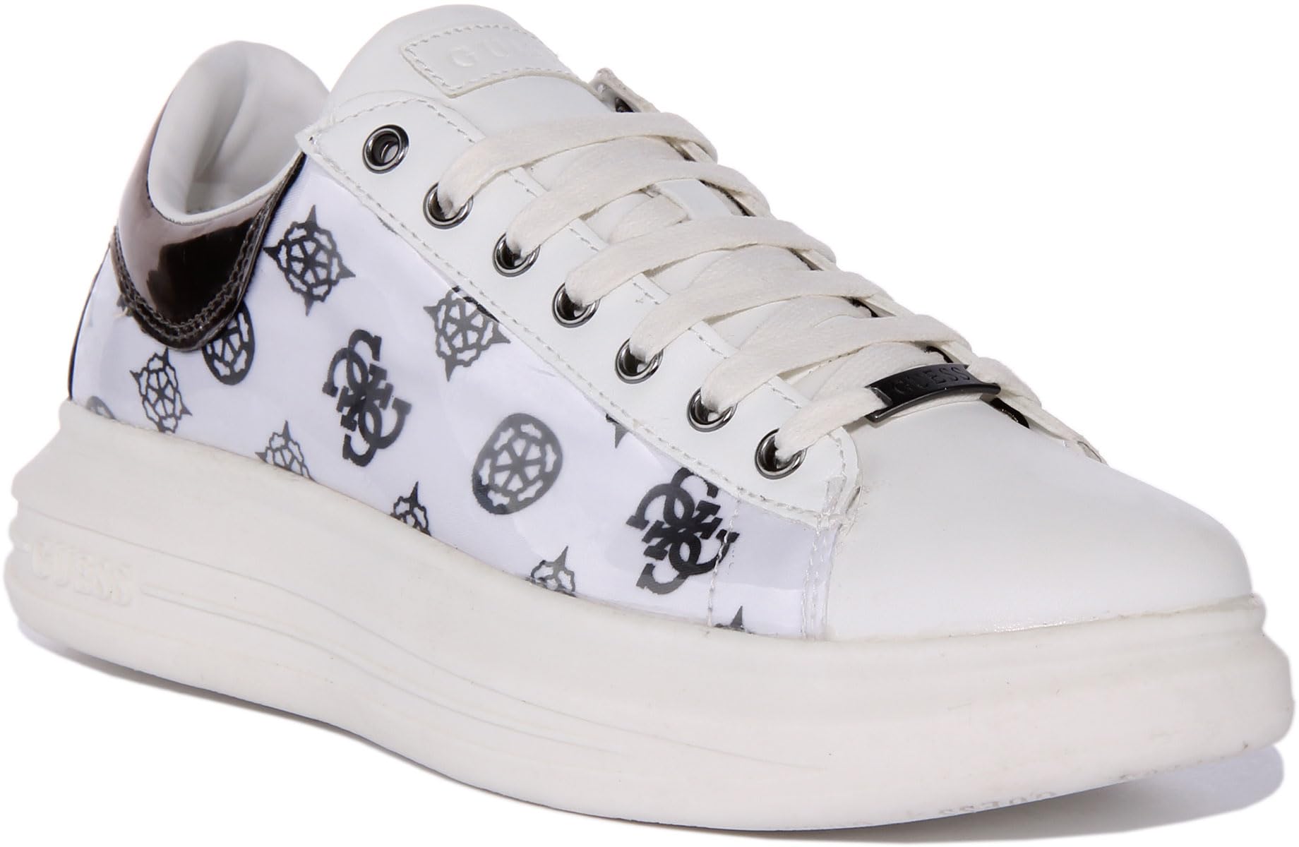 GUESS VIBO Sneaker Logos para: Mujer Color: White/Gunmetal Talla: 39