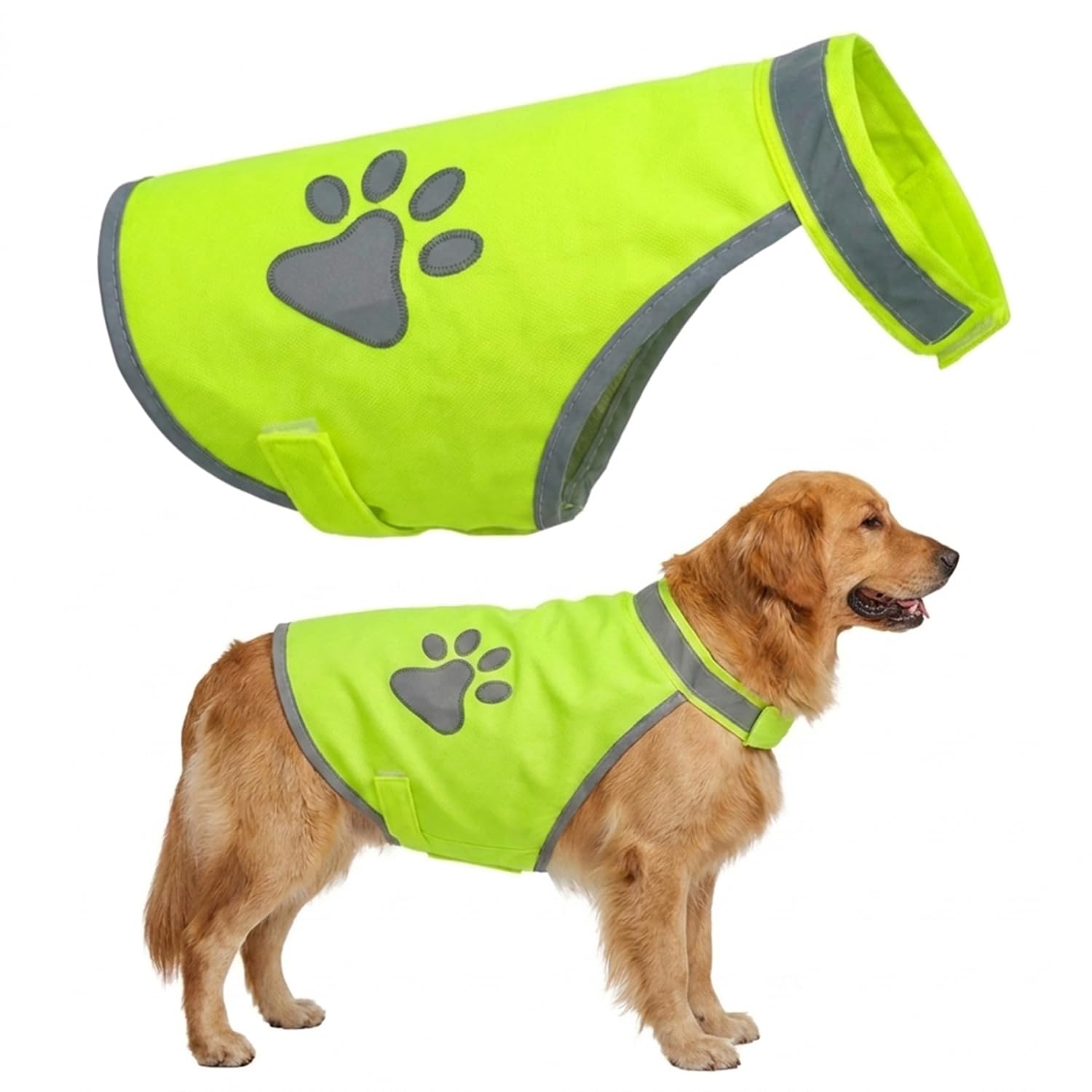 Reflective Dog Vest High Visibility Fluorescent Yellow, Adjustable Safety Coat with Secure Straps for Night Walking and Outdoor Activities(L)