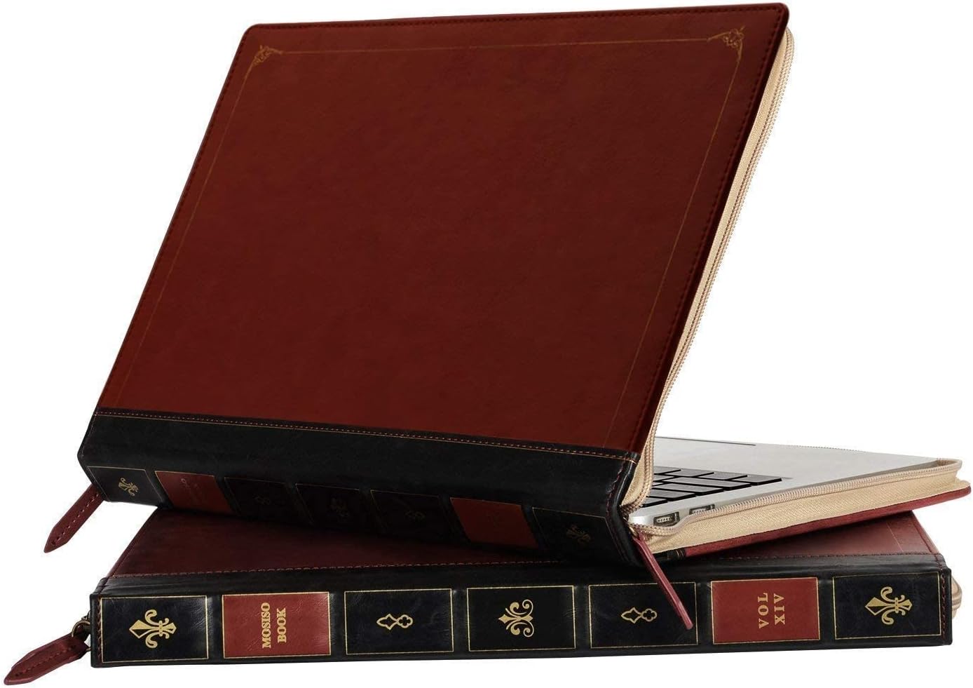 MOSISO Compatible with MacBook Air 15 inch 2025 2024 2023 M4 M3 M2/Pro 15 inch Case A1990 A1707 2019-2016, PU Leather Laptop Sleeve Vintage Retro Zippered Portfolio Protective Case Cover, Wine Red