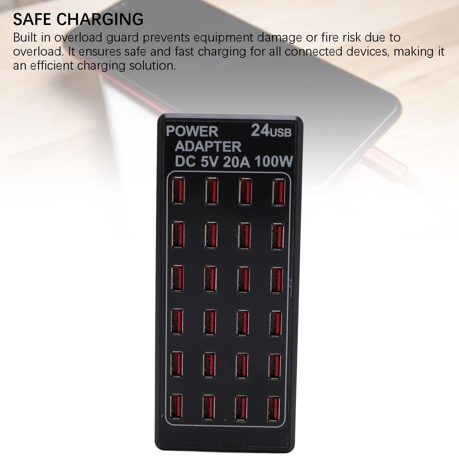 Estación de Carga USB de 100 W, Cargador USB Rápido de 24 Puertos, Protección contra Sobrecarga, para Teléfonos Inteligentes, Tabletas, Auriculares, Uso en Casa, Viajes, (Enchufe Europeo)