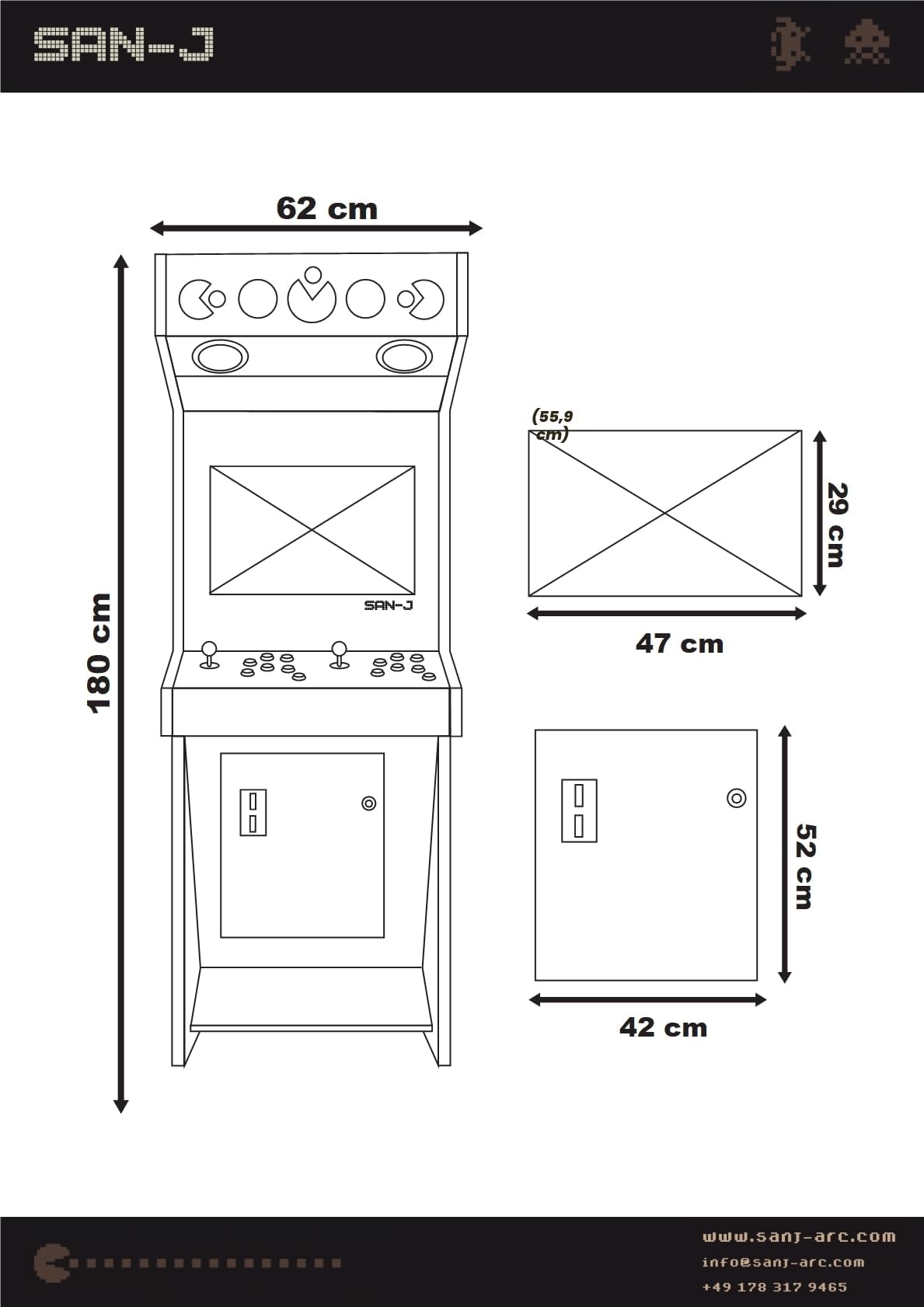 Cabinato Arcade Retro - Fatto a mano (legno) – Retro 2 giocatori con +4000 giochi classici, schermo LCD 22", Plug & Play – San-J