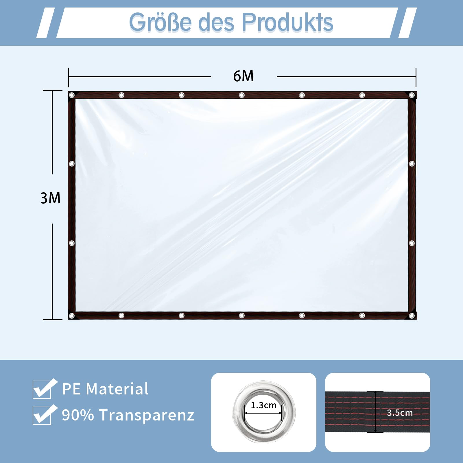 Plane Wasserdicht Transparent Mit öSen,Mehrzweck Durchsichtige Plane,Abdeckplane Durchsichtig wasserdichte,für den Außenbereich einsetzbar Regenschutz Windschutz,mit Bindeseil,3x6m