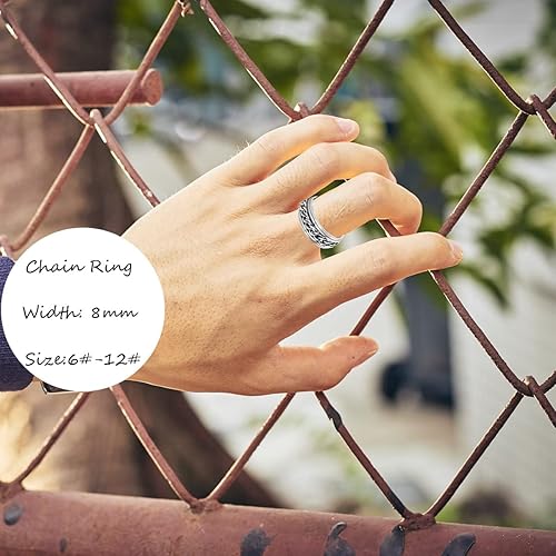 Miniatura 5 de OreilleStar Anillo de ansiedad para hombre, anillo giratorio de acero inoxidable, anillo de cadena para hombre, anillos de plata negra para hombres,