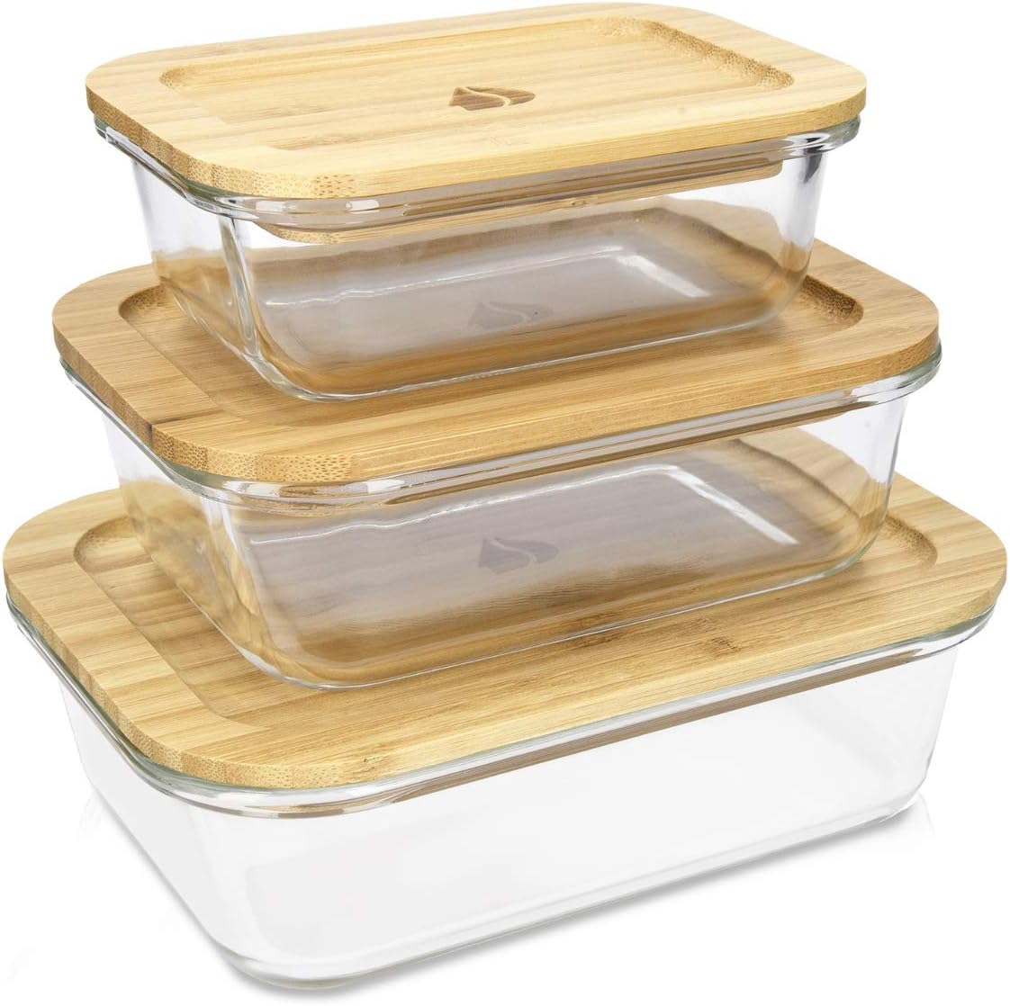 NavarisGlass Food Containers (Set of 3) - Kitchen Storage Container Set with Bamboo Lids - Safe for Microwave, Dishwasher, Oven, Freezer