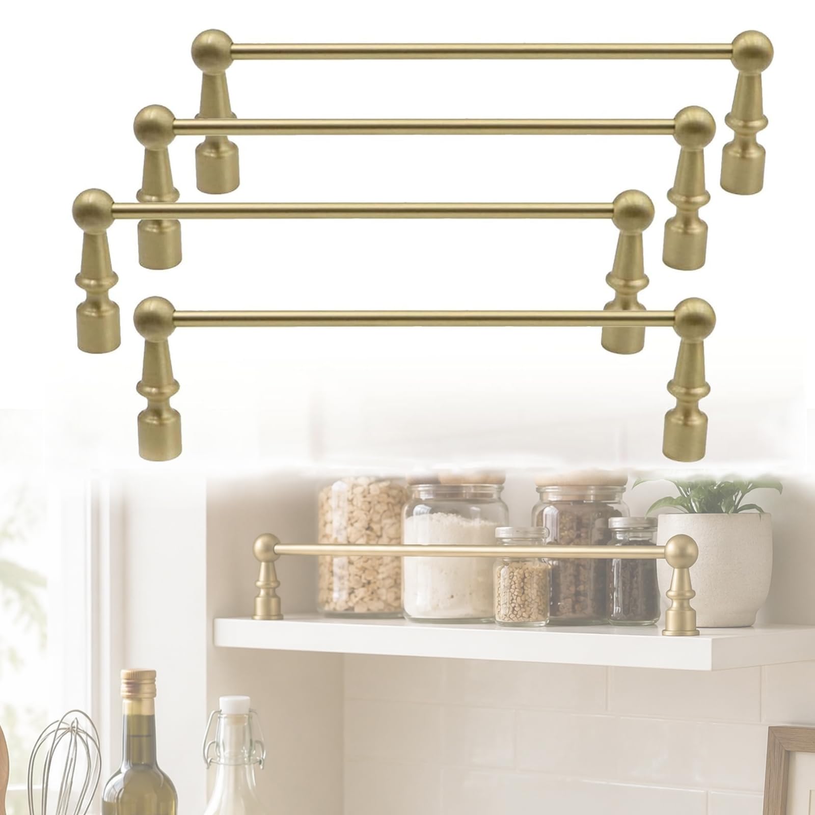 Usknxiu Decorative Brass Guard Railing for Shelves Floating Shelf Gold Railing Rod, Shelf Tipping Rails for Kitchen, Closet, Bookshelf, Wine Cabinets,B,75cm/29.5in,4